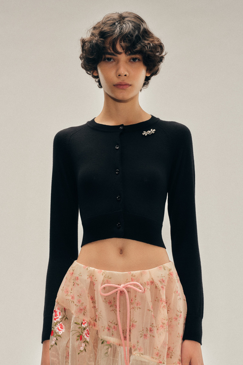 Embellished Cropped Merino Silk Cardigan 1