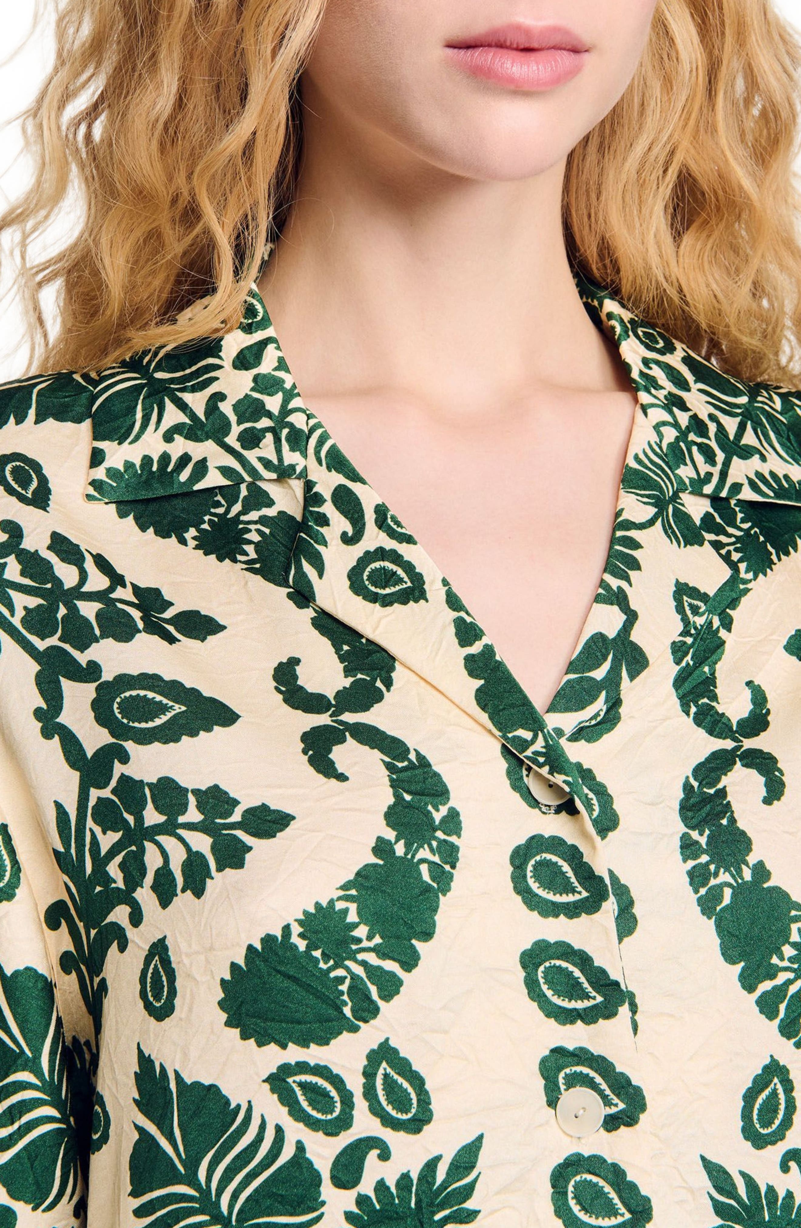 SANDRO Floral motif shirt in Ecru /Green at Nordstrom - 4