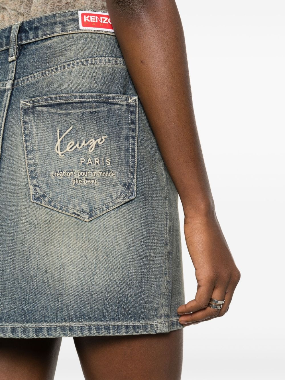 logo-embroidered cotton miniskirt - 5
