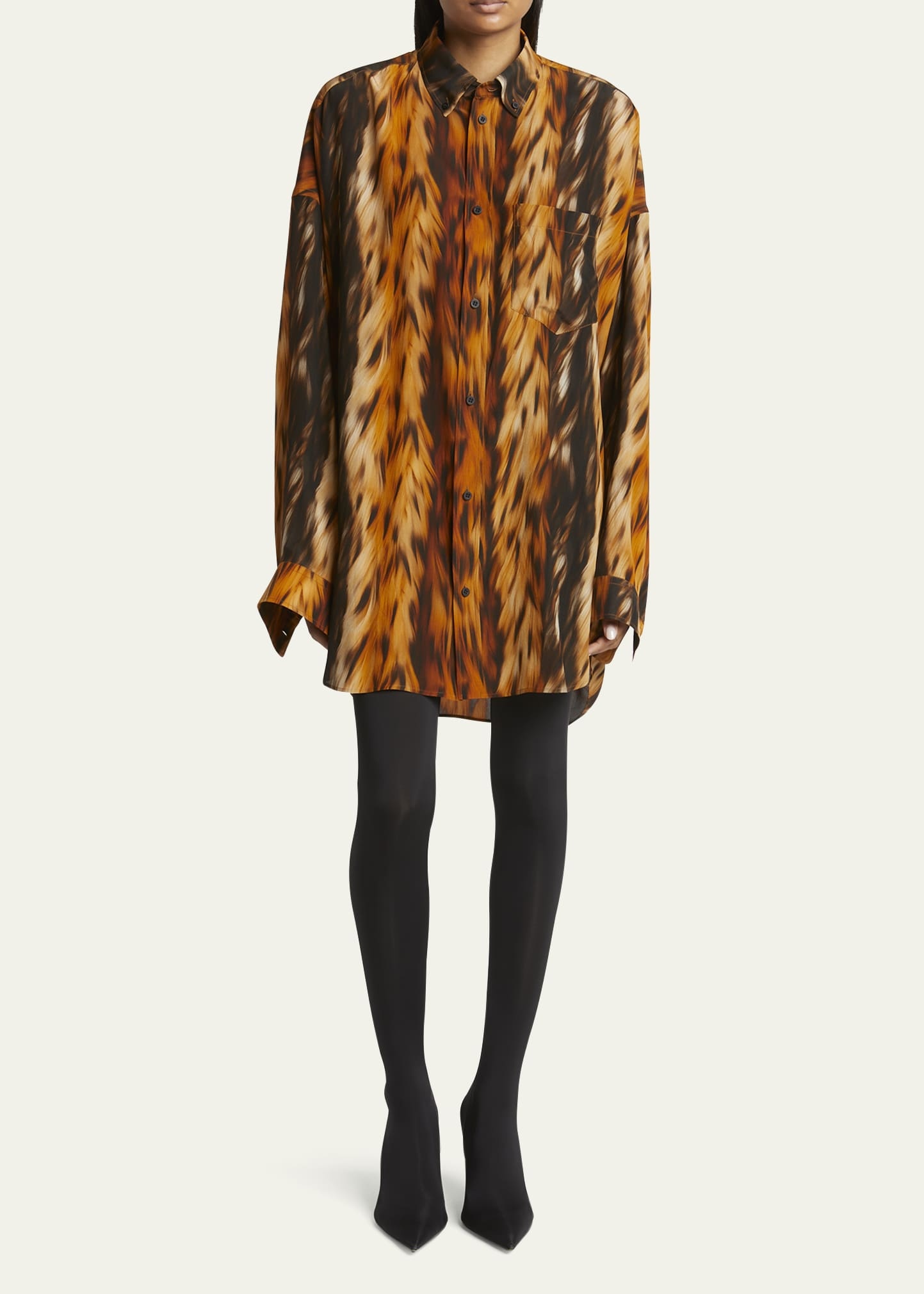 Fur Print Cocoon Silk Crepe Blouse - 2