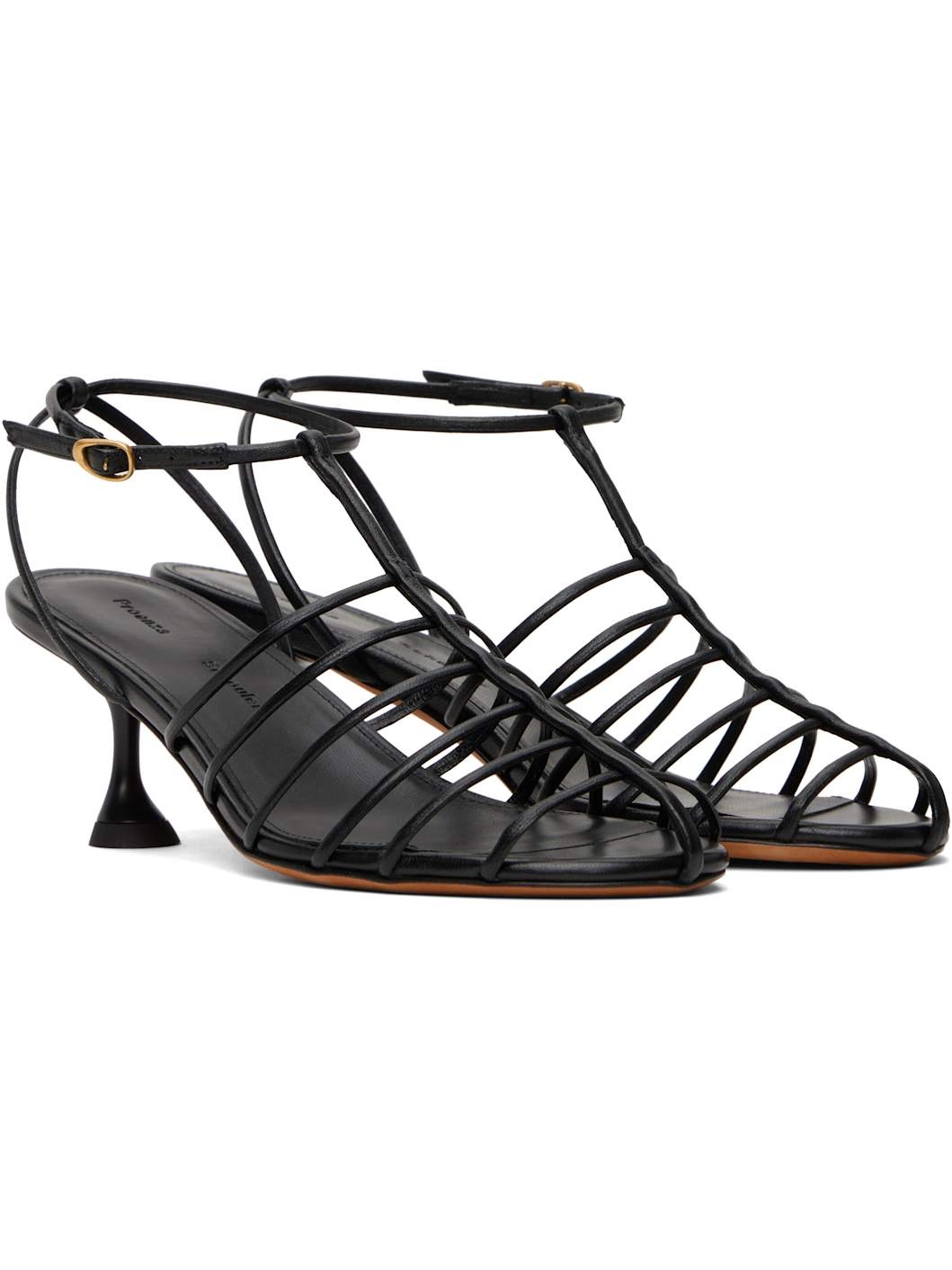 Black Tee Cage Heeled Sandals - 4