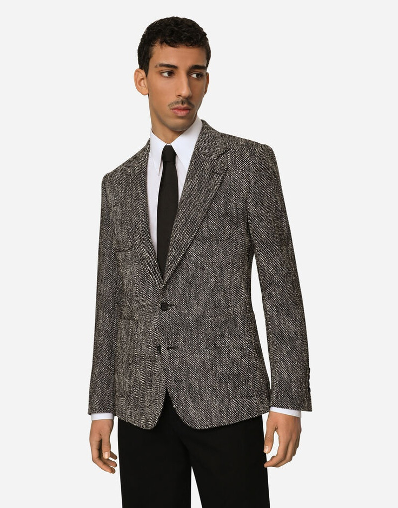 Double-breasted herringbone cotton and wool tweed jacket 4