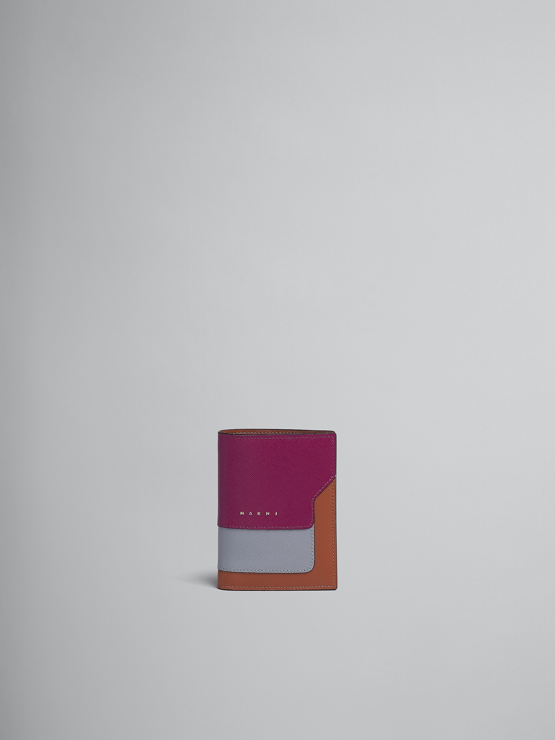 PURPLE GREY AND BROWN SAFFIANO LEATHER BI-FOLD WALLET - 1