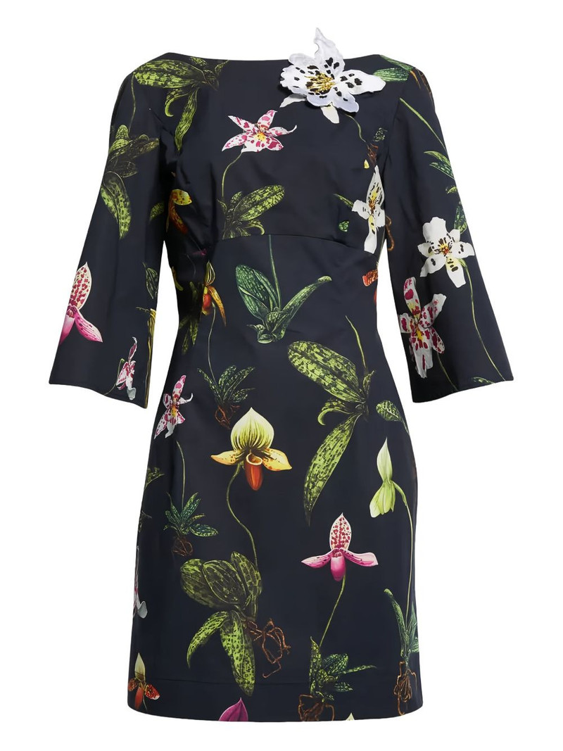 orchid-print bell-sleeve mini dress 3