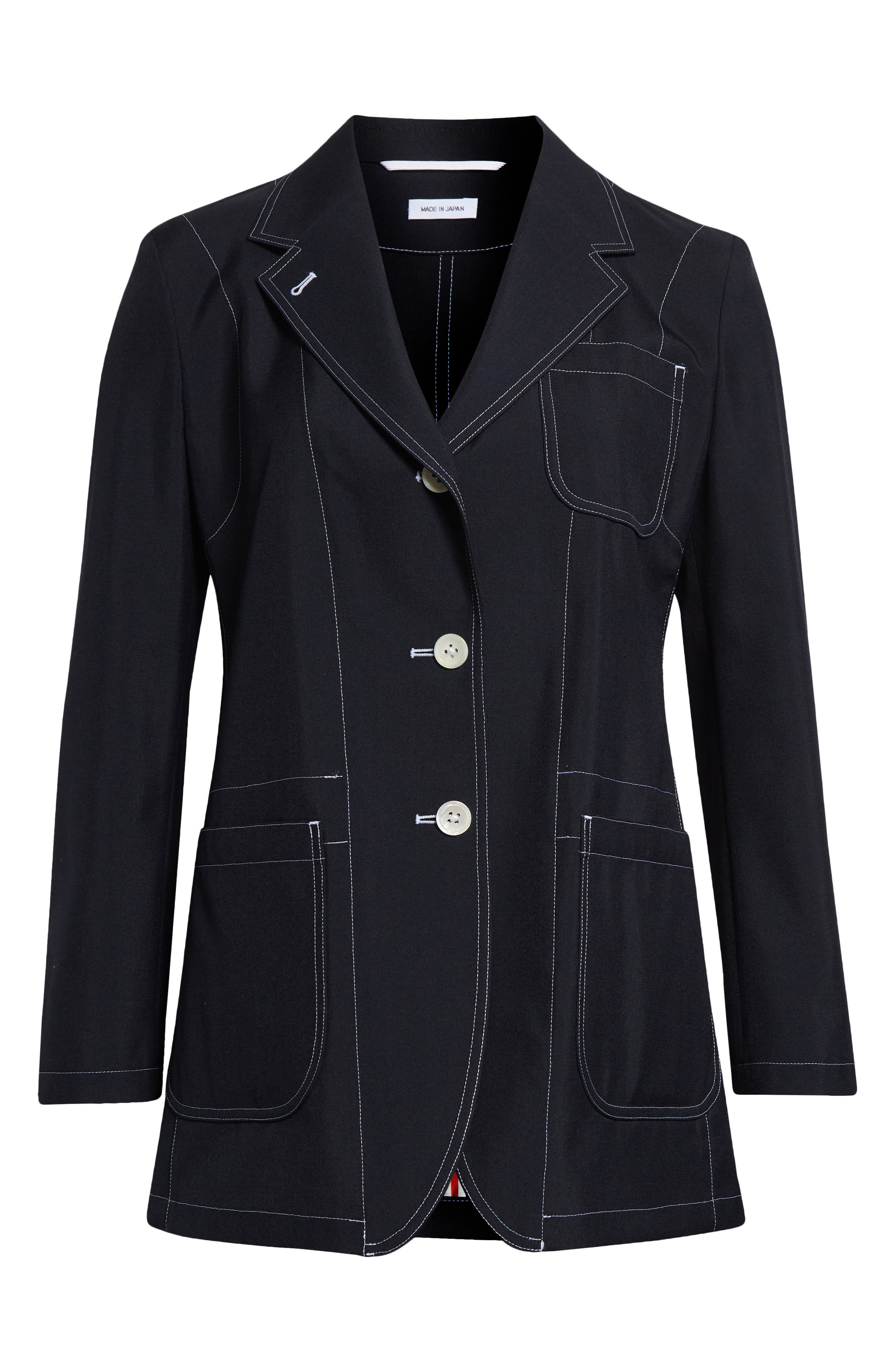 Thom Browne Topstitched Longline Blazer in Navy at Nordstrom - 6