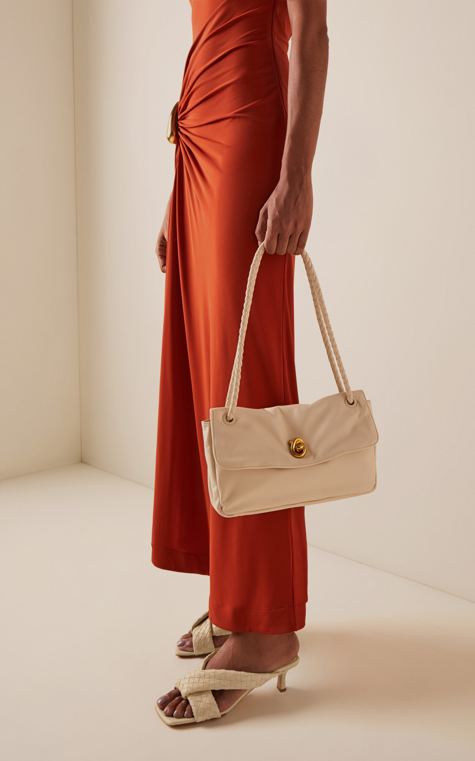 Knot Lock Leather Shoulder Bag white - 2