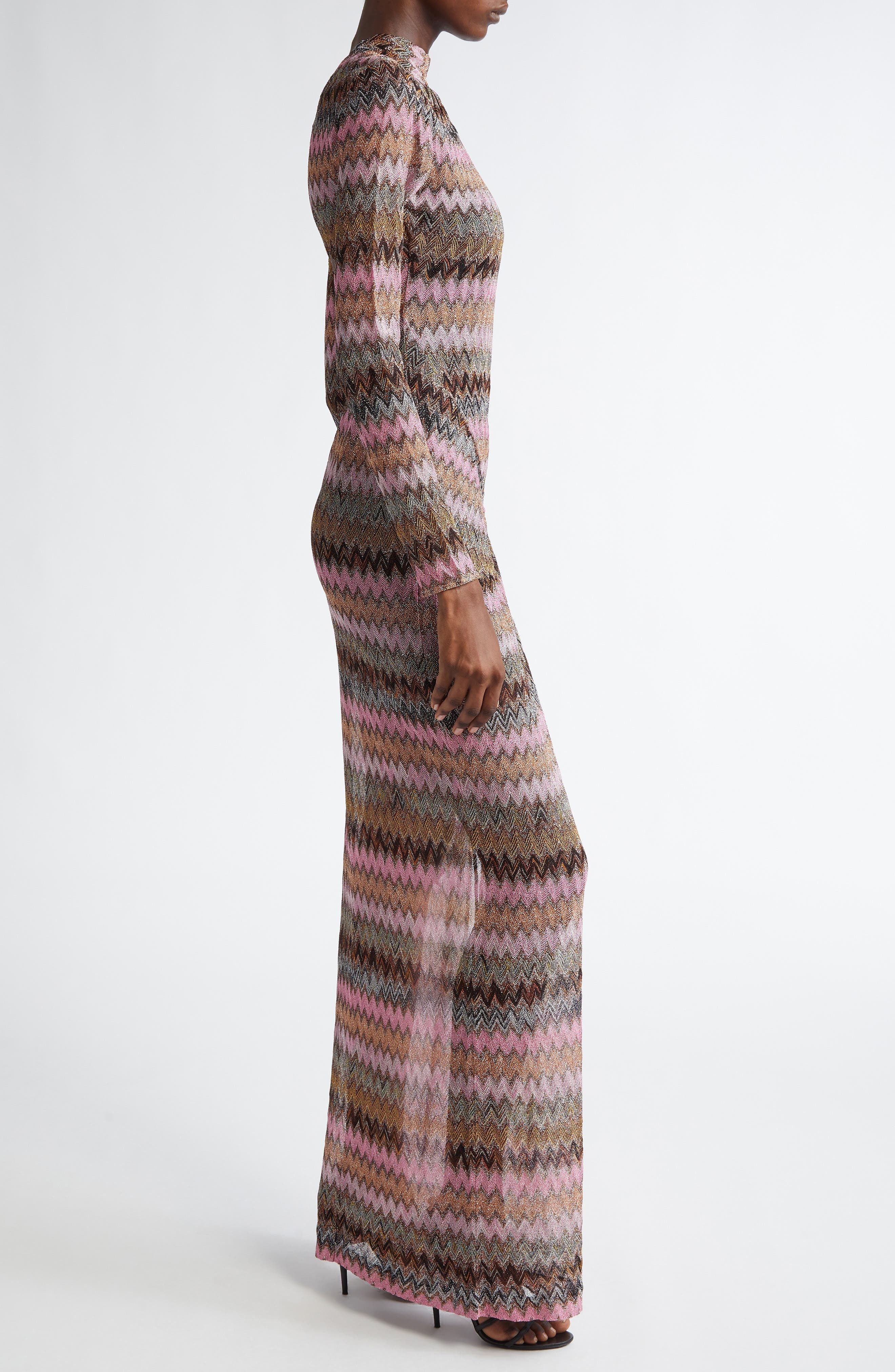 Missoni Chevron Stripe Long Sleeve Knit Dress in Multi Space Drk Base at Nordstrom - 3