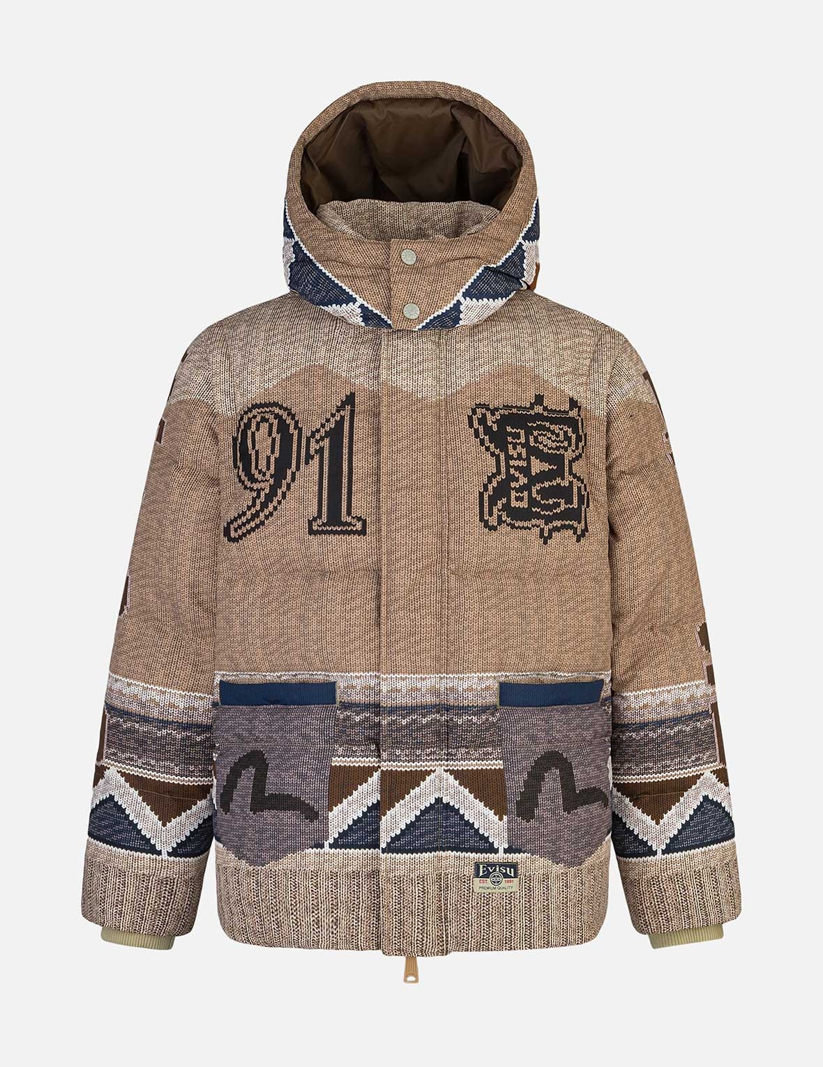 Allover Chimayo Tapestry Knit Print Regular Fit Down Jacket - 15