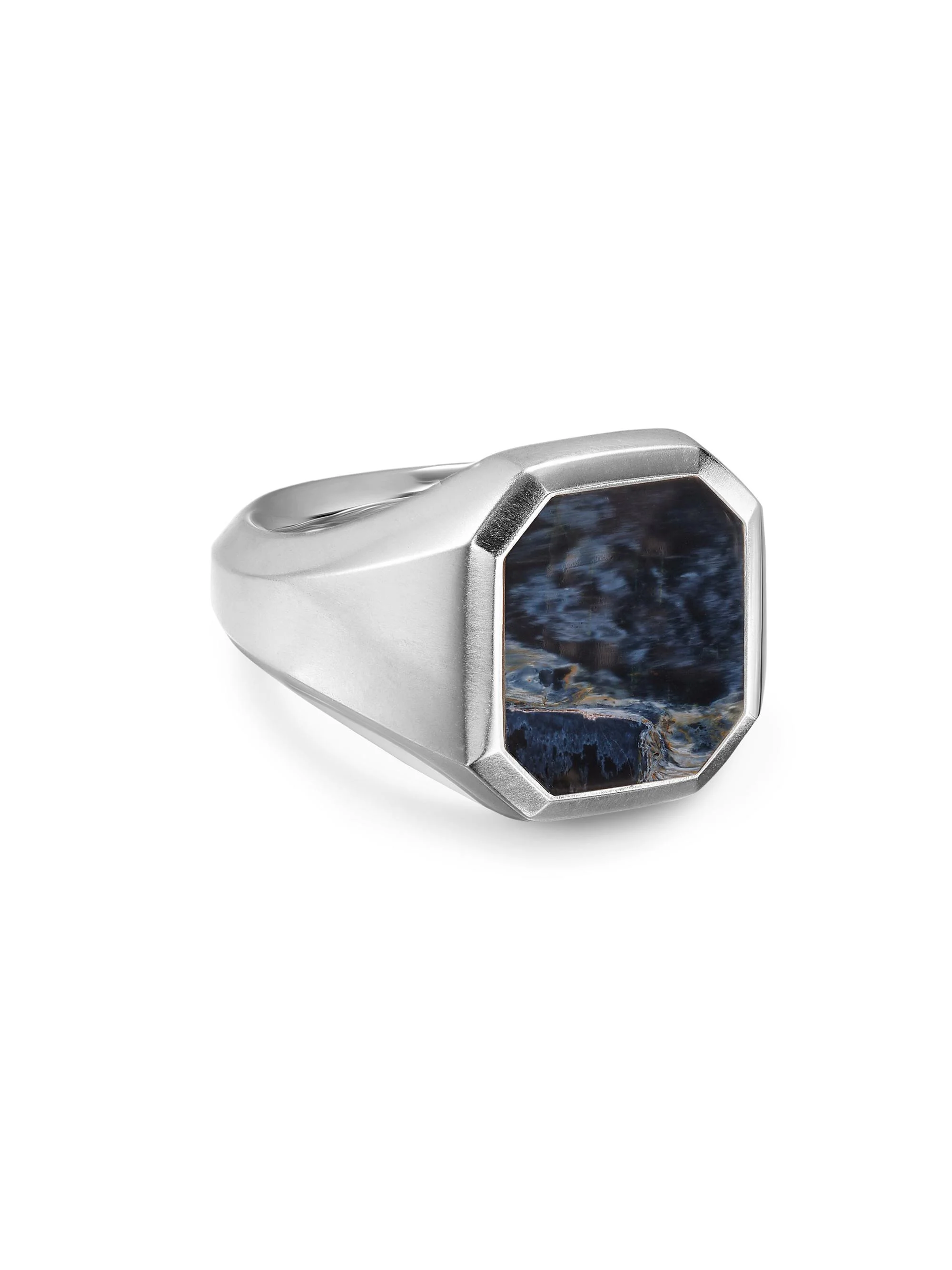 Men's Streamline Signet Ring in Sterling Silver - Pietersite - 1