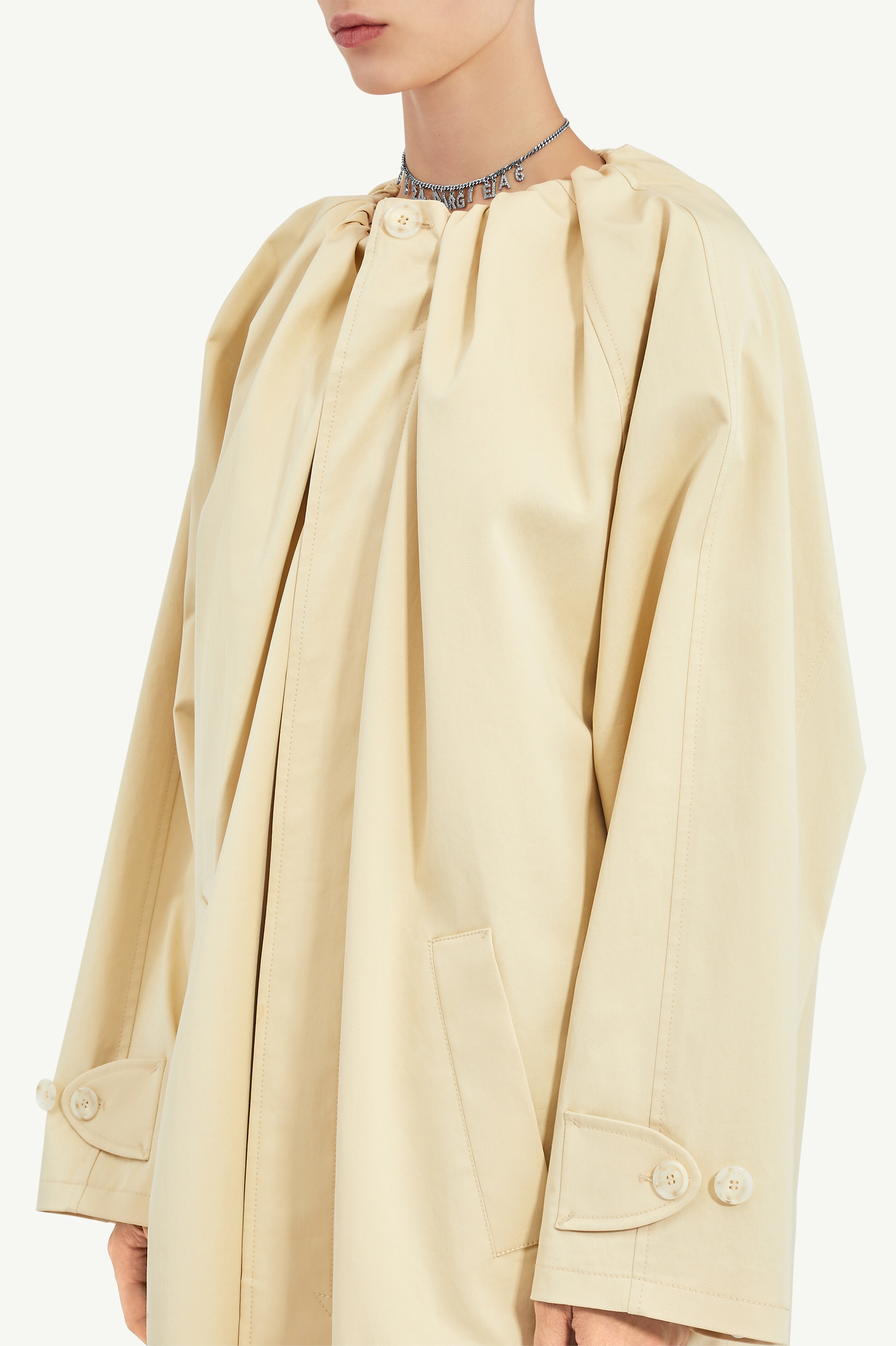 Gathered Neck Trench Coat - 5