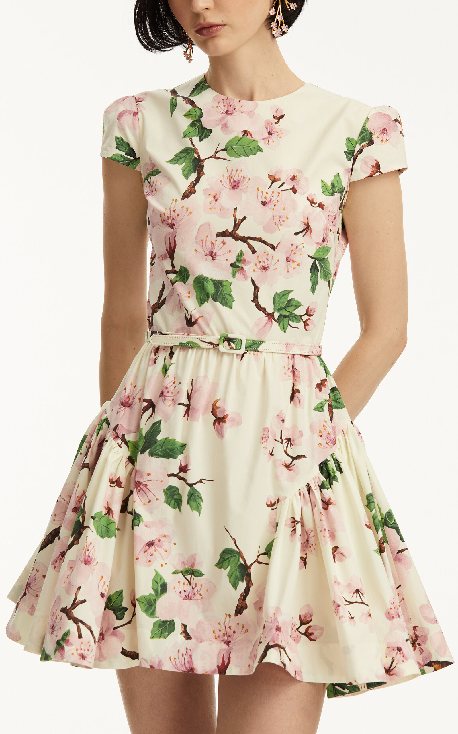 Belted Cotton Poplin Mini Dress off-white - 6