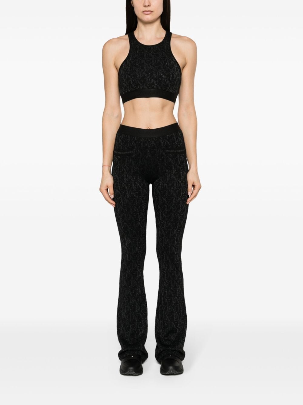 monogram-jacquard knitted flared trousers - 2