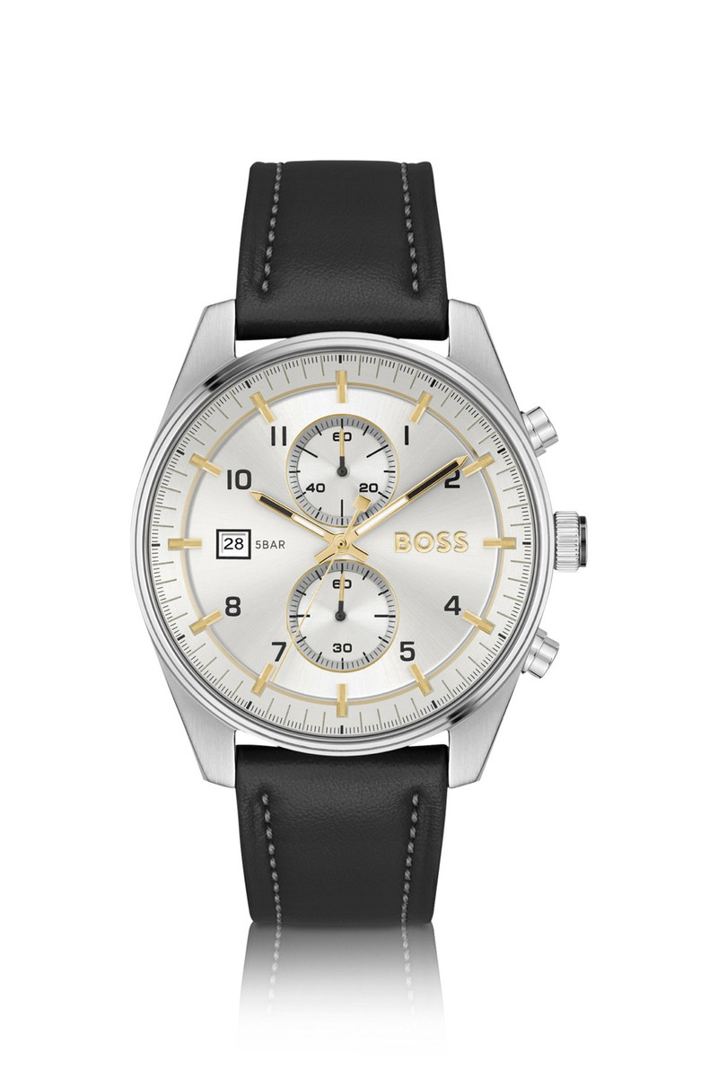 PILOT-INSPIRED CHRONOGRAPH WATCH WITH BLACK LEATHER STRAP 1