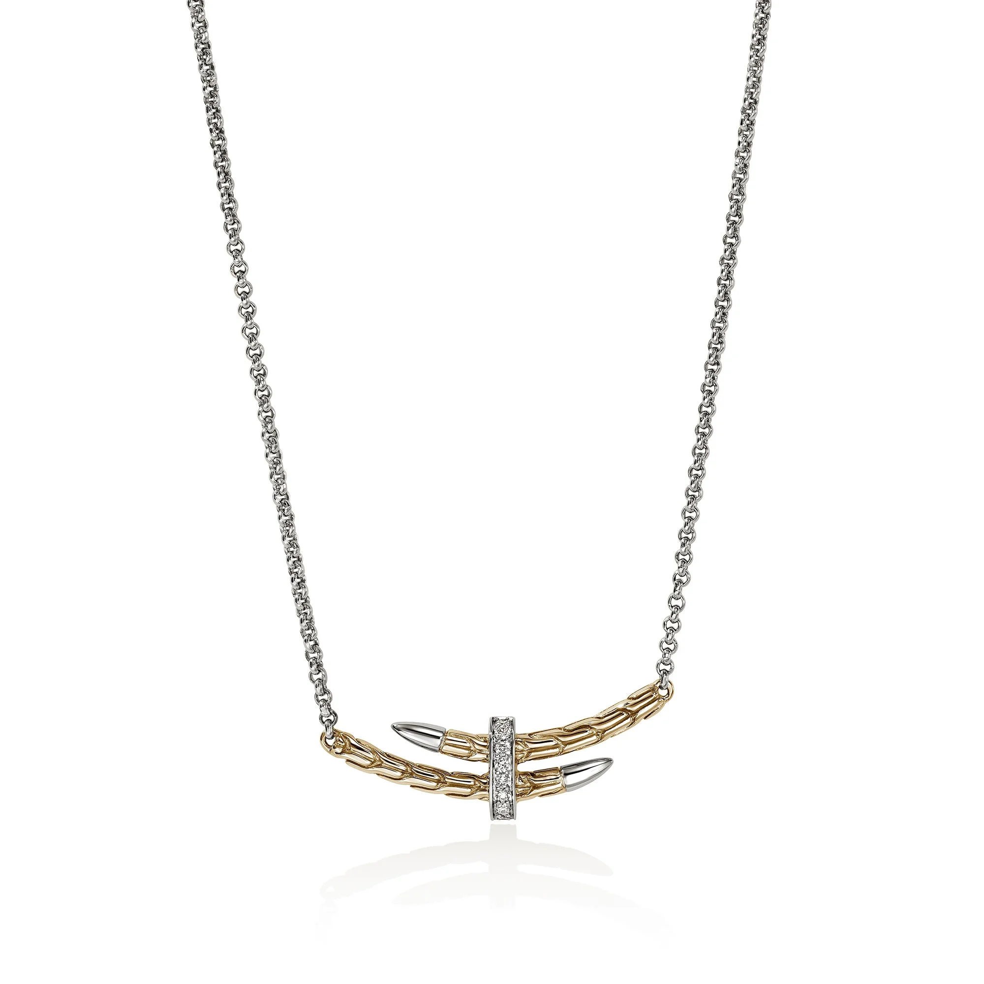 Spear Station Necklace, Gold, Sterling Silver, Diamonds - 1