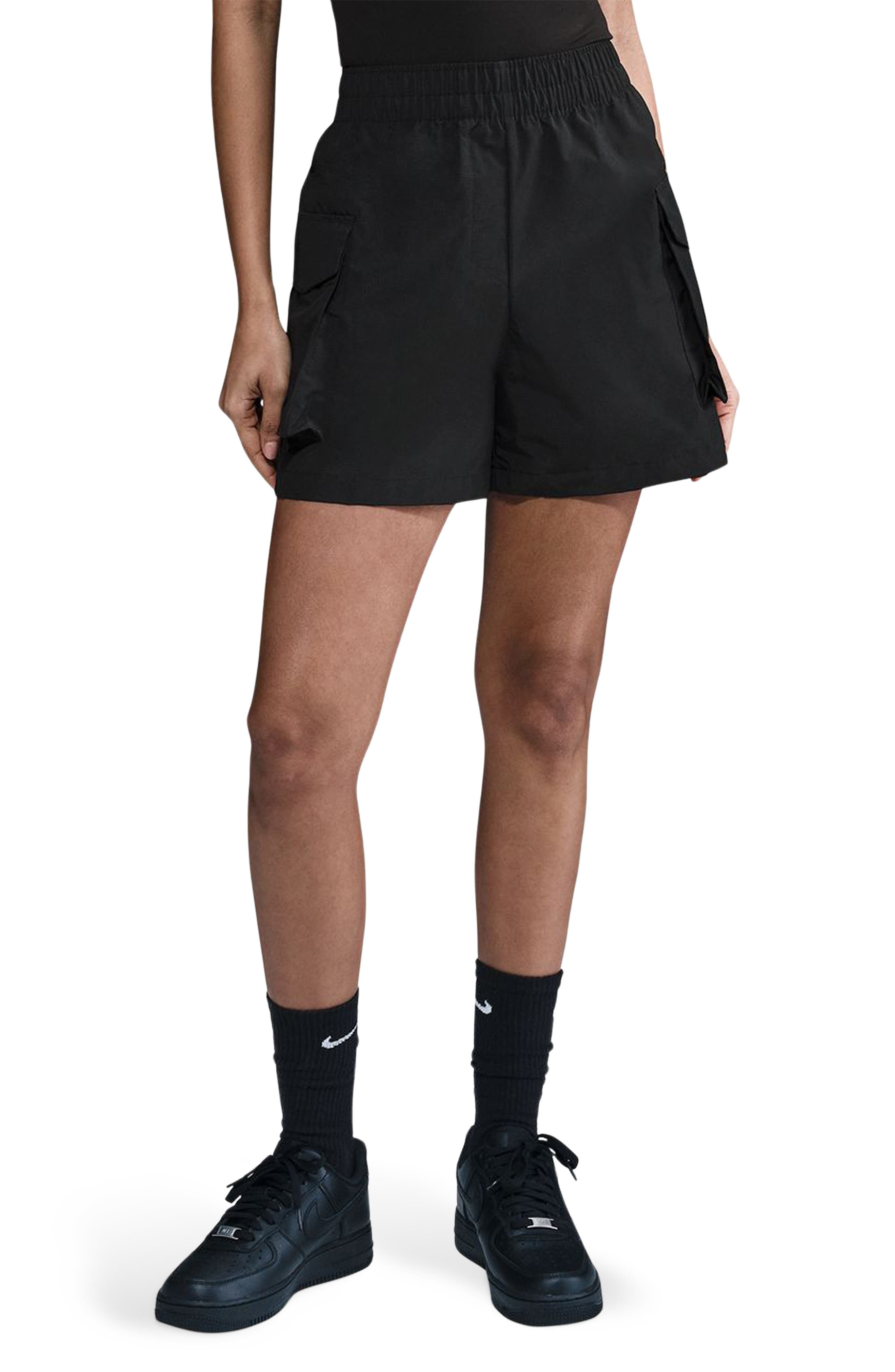 Nike Sportswear Essential Woven High Waist 5-Inch Cargo Shorts in Black/White at Nordstrom - 1
