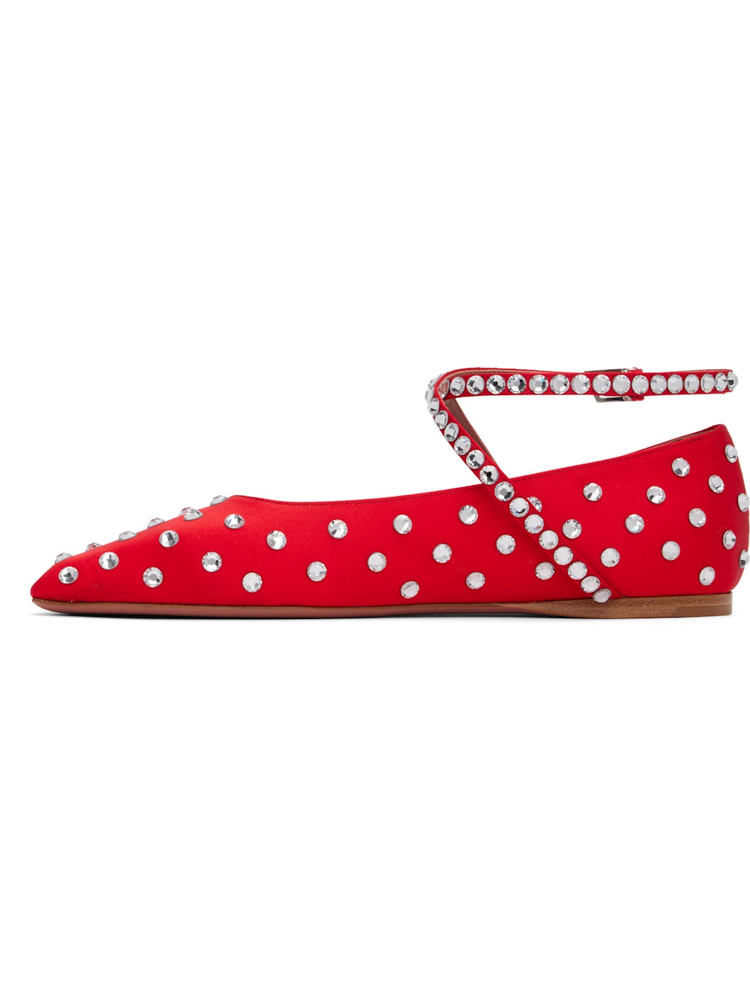 Red Ane Crystal Lace Up Ballerina Flats - 3
