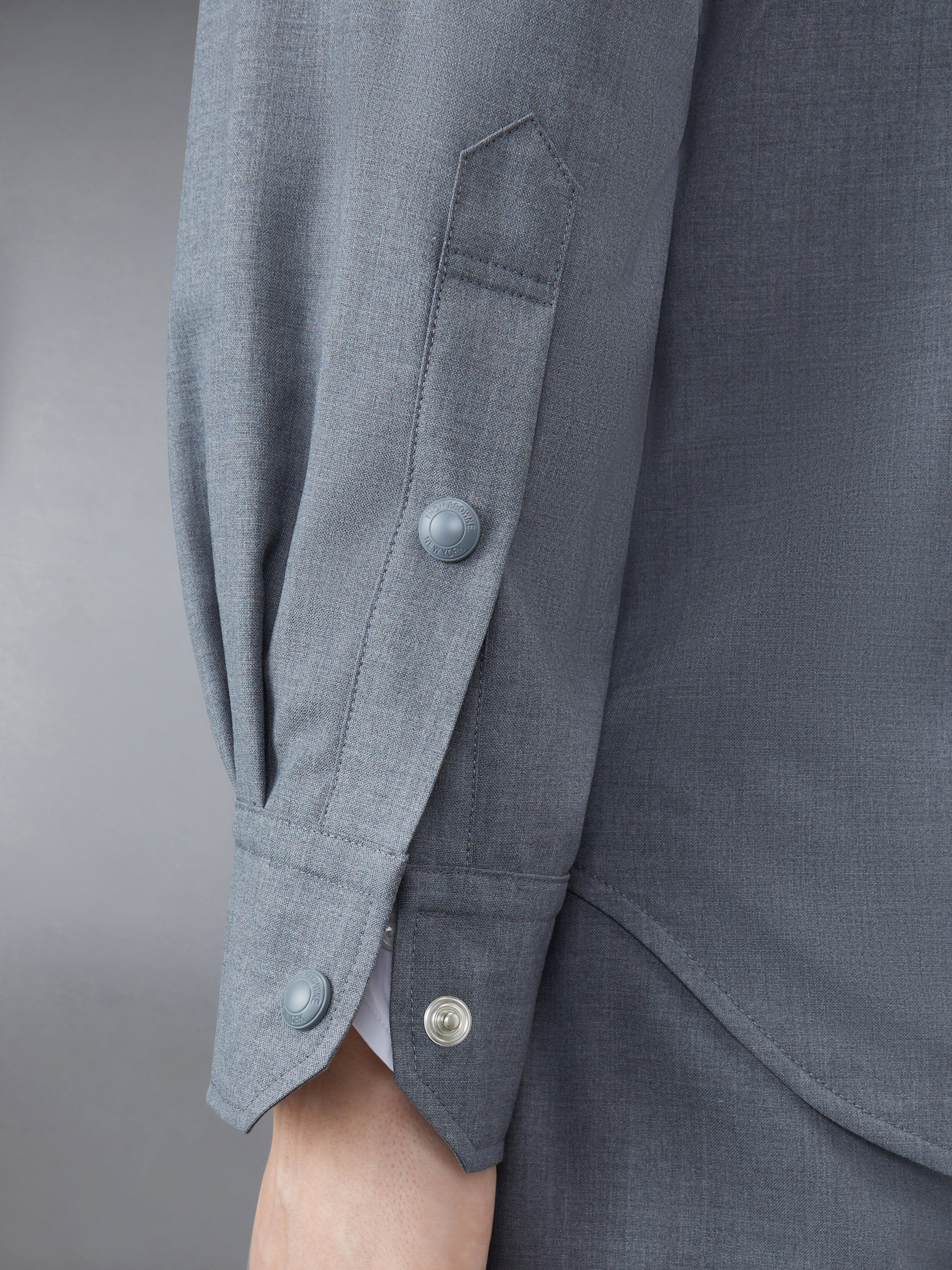 Medium Grey Wool Snap Front 4-Bar Shirt Jacket - 6
