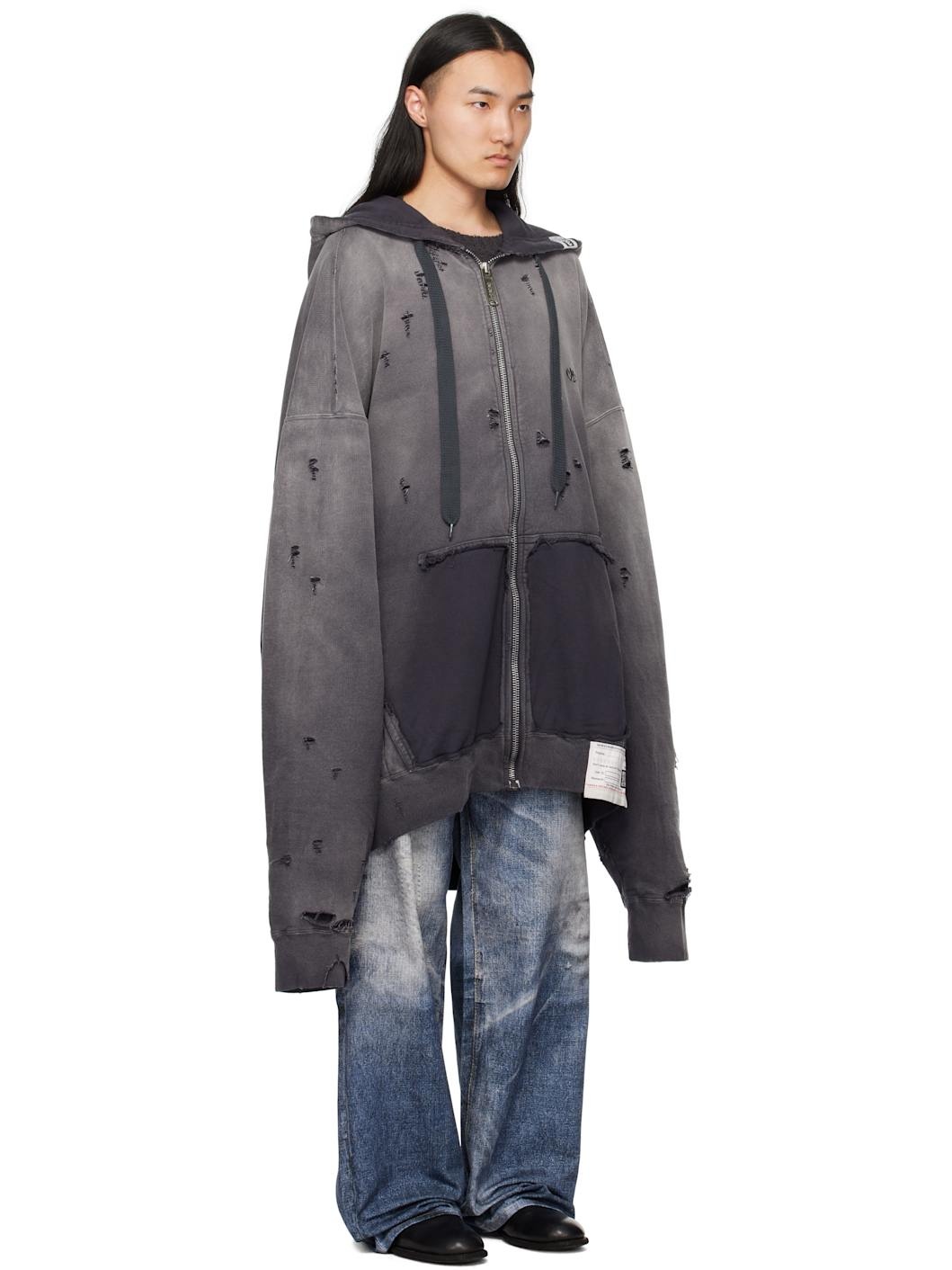 Black Sun Faded Huge Zip-Up Hoodie - 2