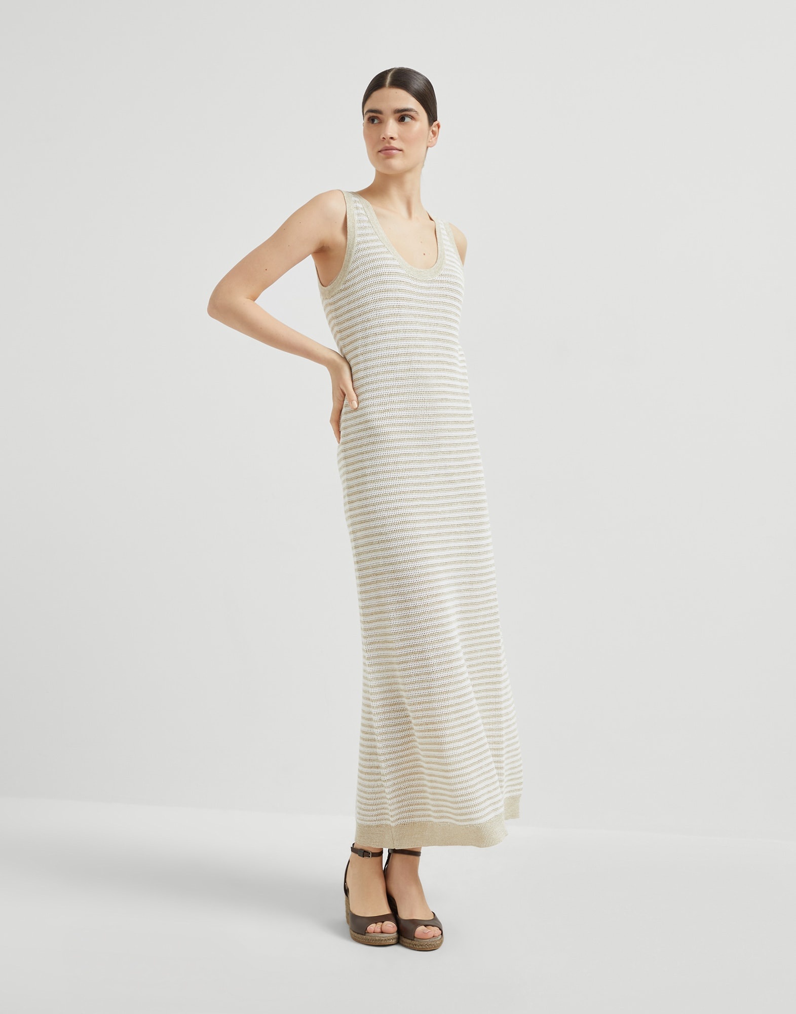 Sparkling striped linen and cotton knit dress - 1
