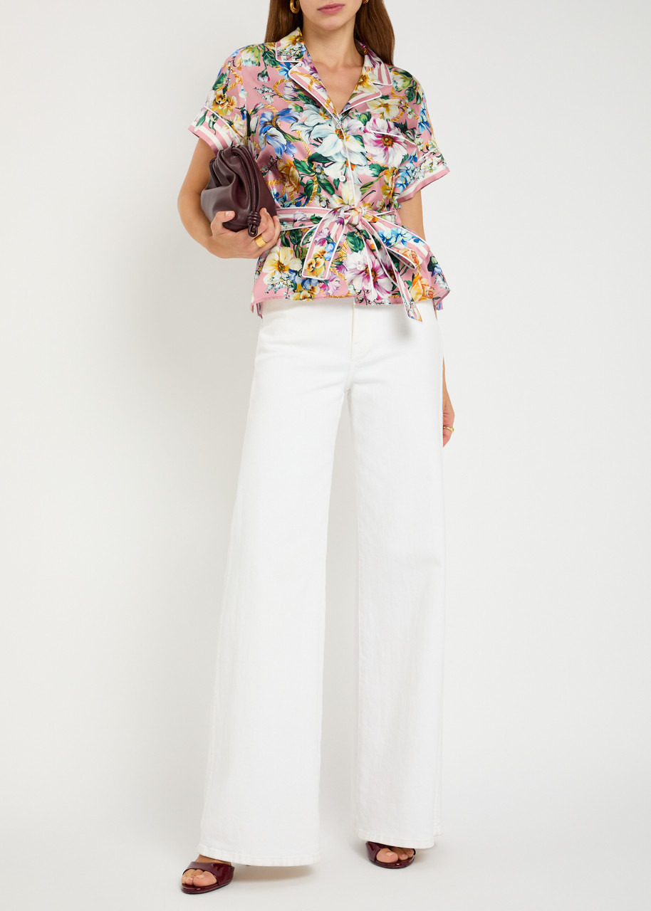 Dolce & Gabbana Belted Floral Silk-twill Blouse - 4