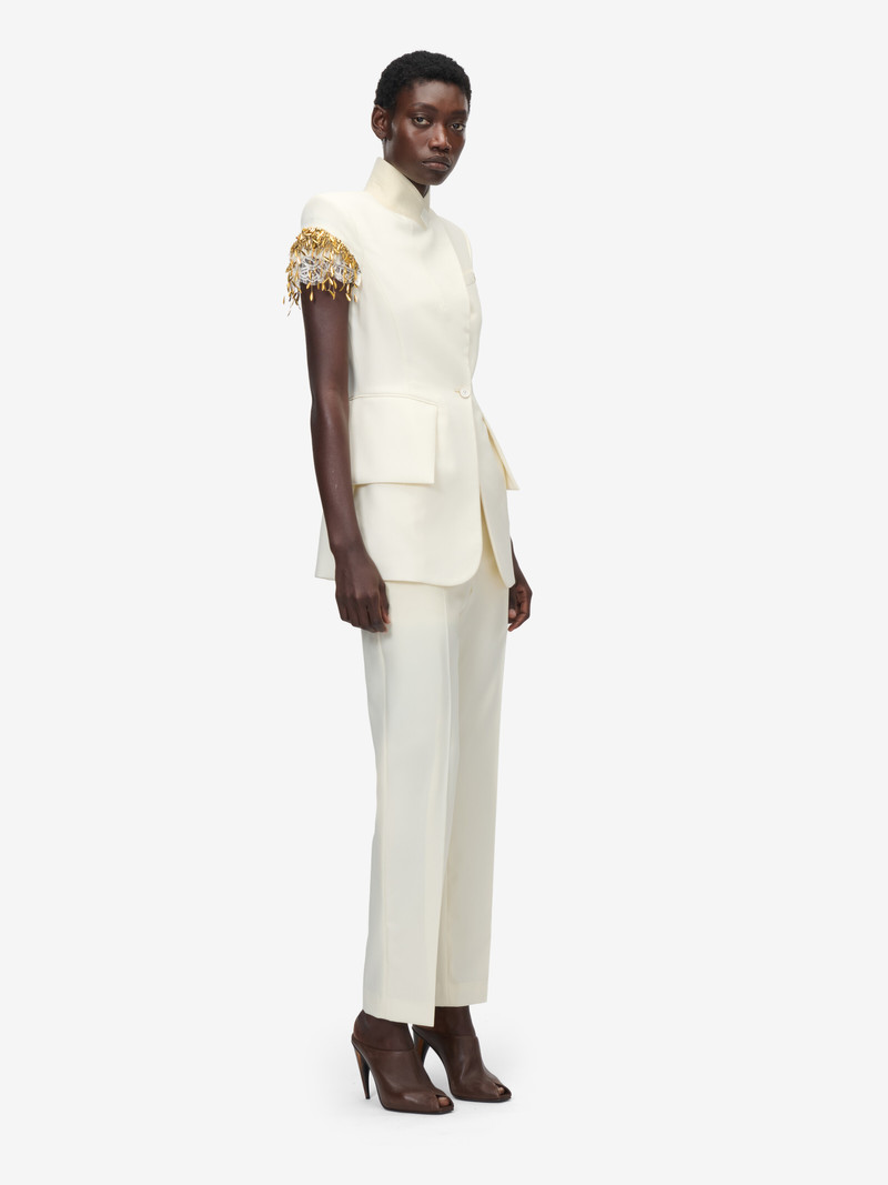 Gold Leaves and Crystal Embroidery Short-Sleeved Jacket 3