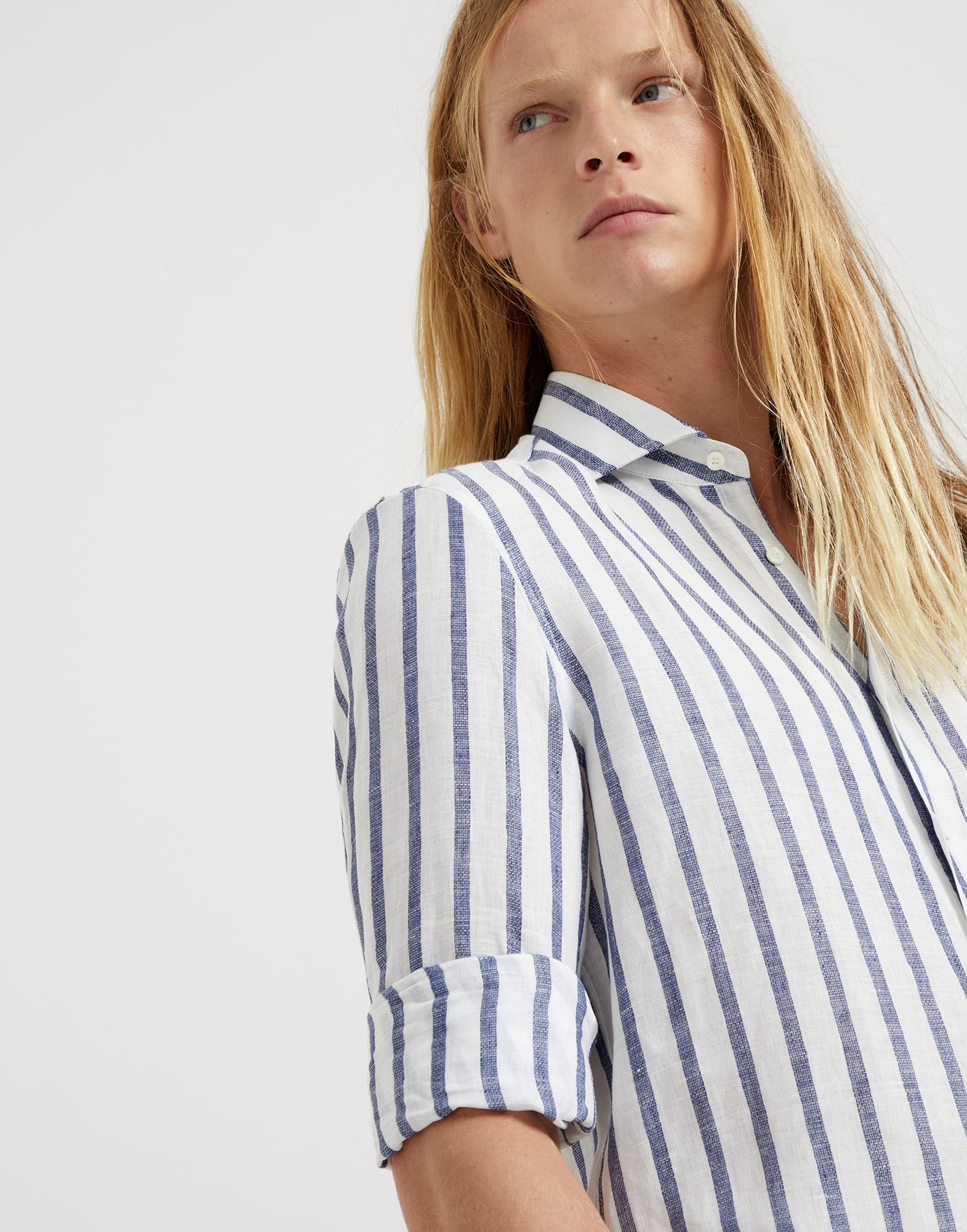 Striped linen easy fit shirt with spread collar - 3