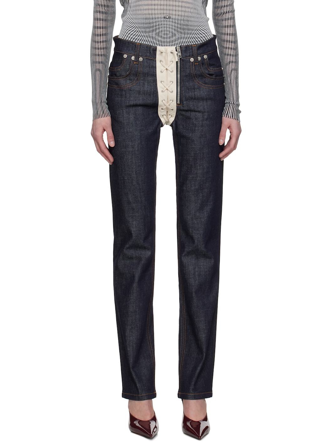 Navy 'The Contrasting Lace-Up Denim' Jeans - 1