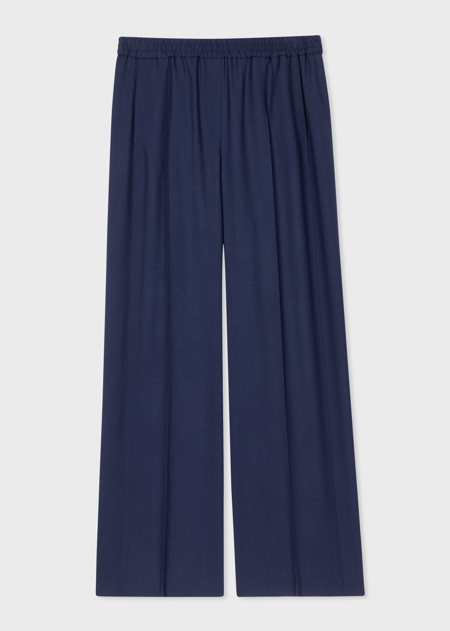 Navy Wool Wide-Leg Trousers - 1