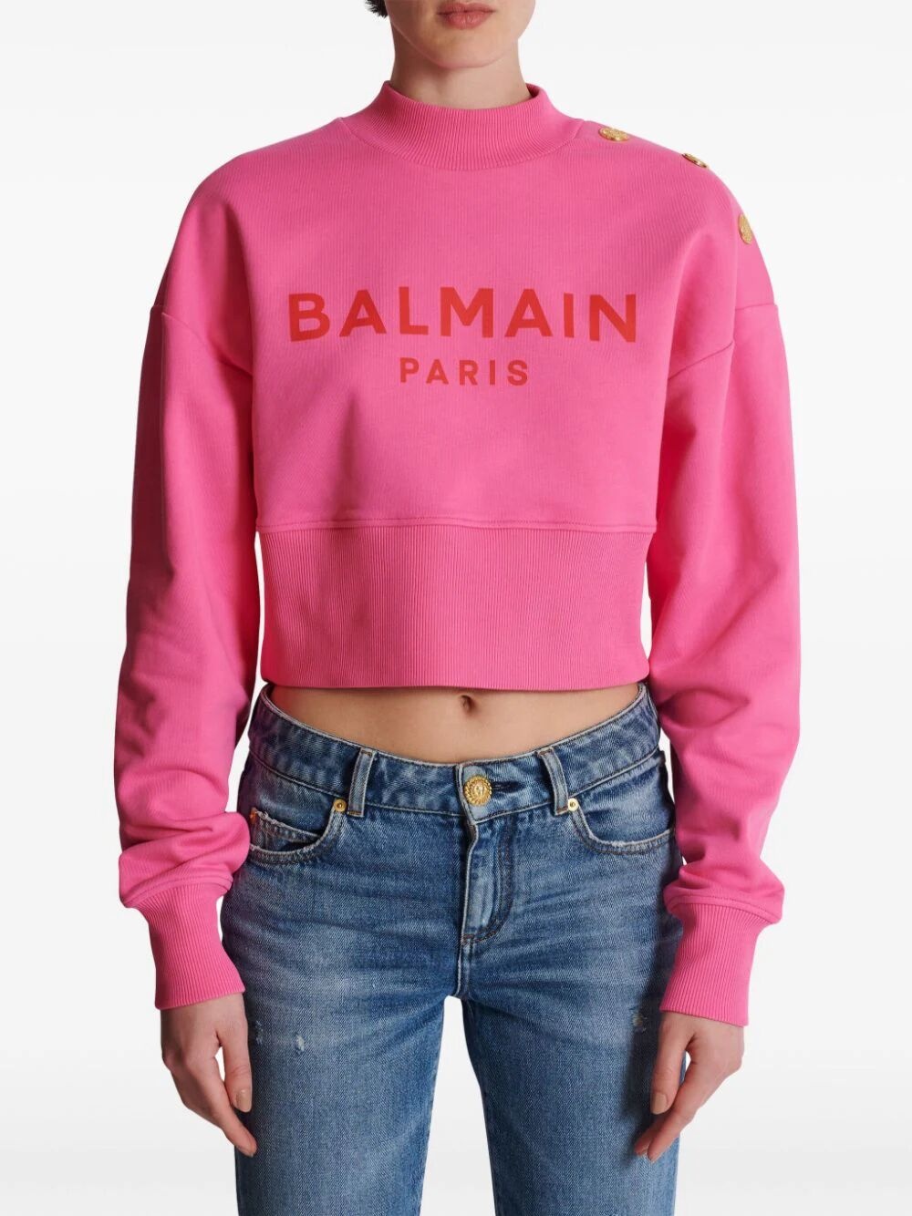 Cropped sweatshirt with balmain paris print - 5