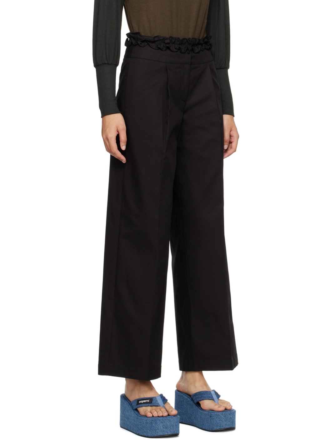 Black Frill Tuck Trousers - 2