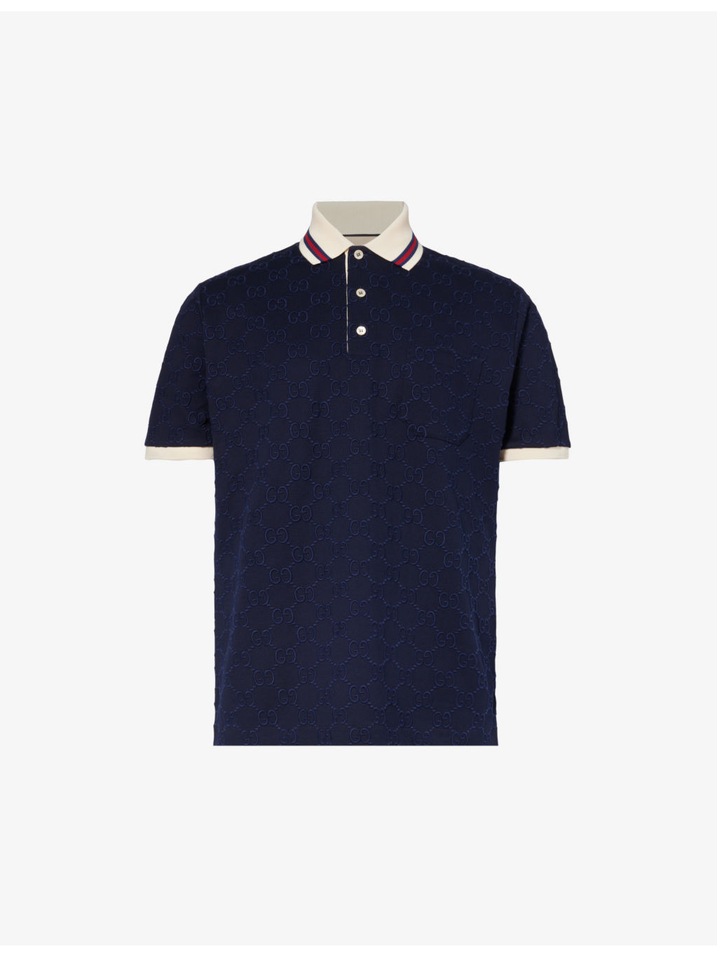 Monogram-pattern striped-trim stretch-cotton polo shirt - 1