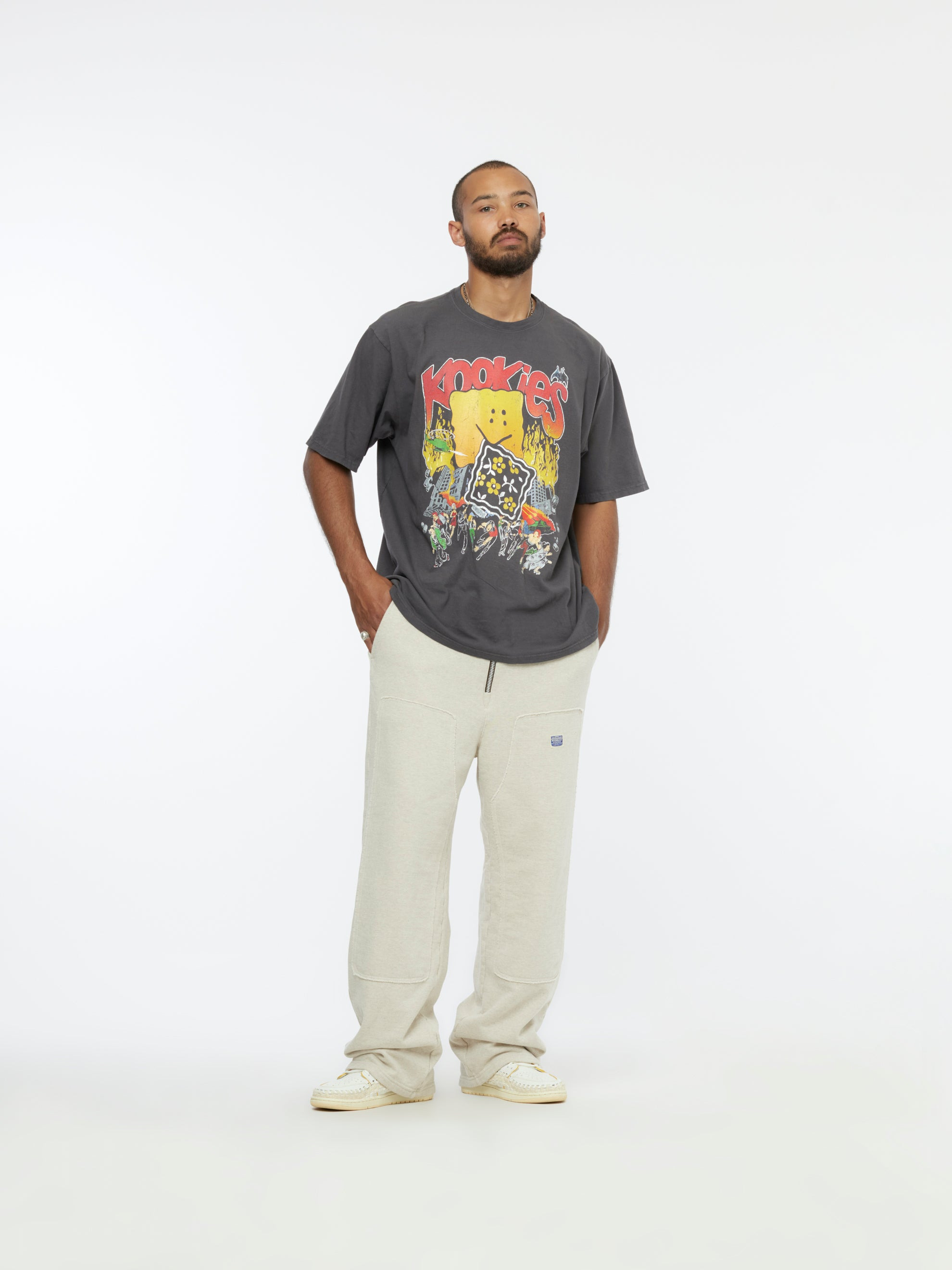 ZIPPER KNIT W-KNEE SWEATPANTS (ECRU) - 5