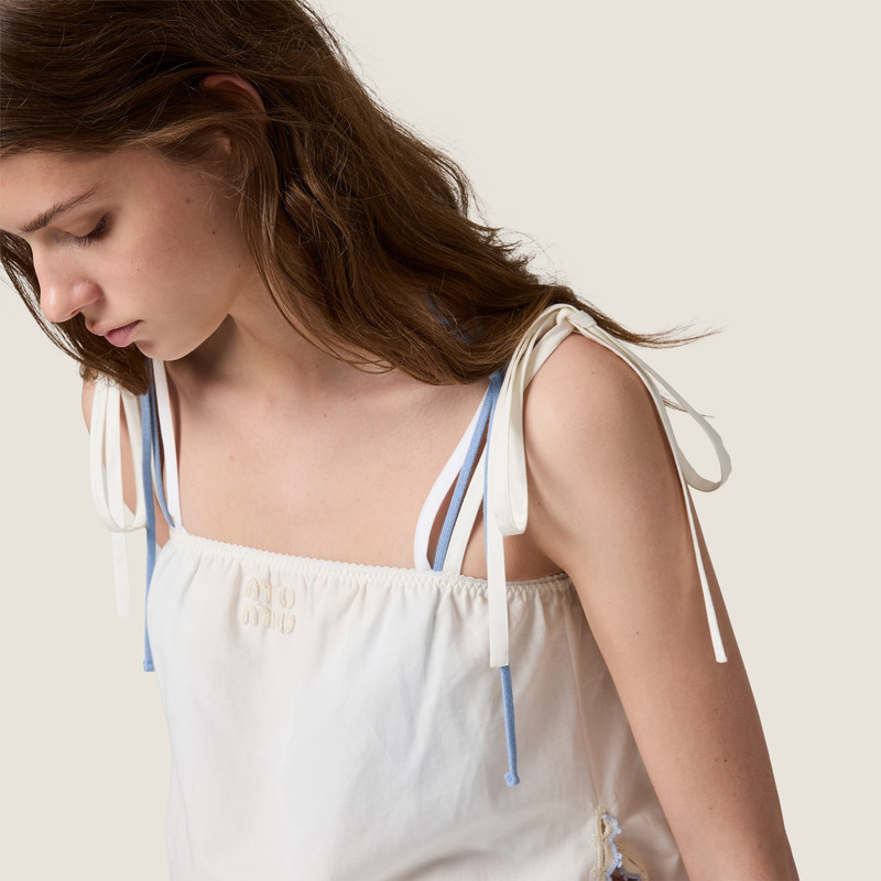 Embroidered slubbed poplin top 4
