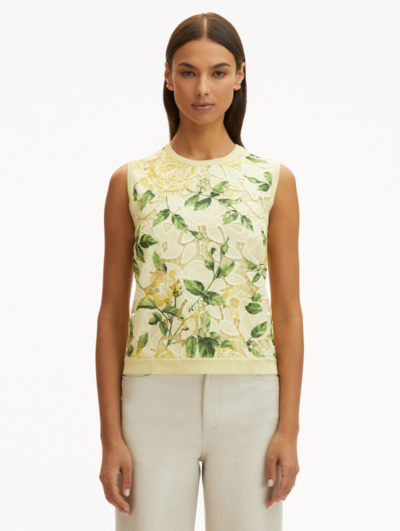 Oscar de la Renta ENGLISH ROSE GUIPURE INSET TANK outlook
