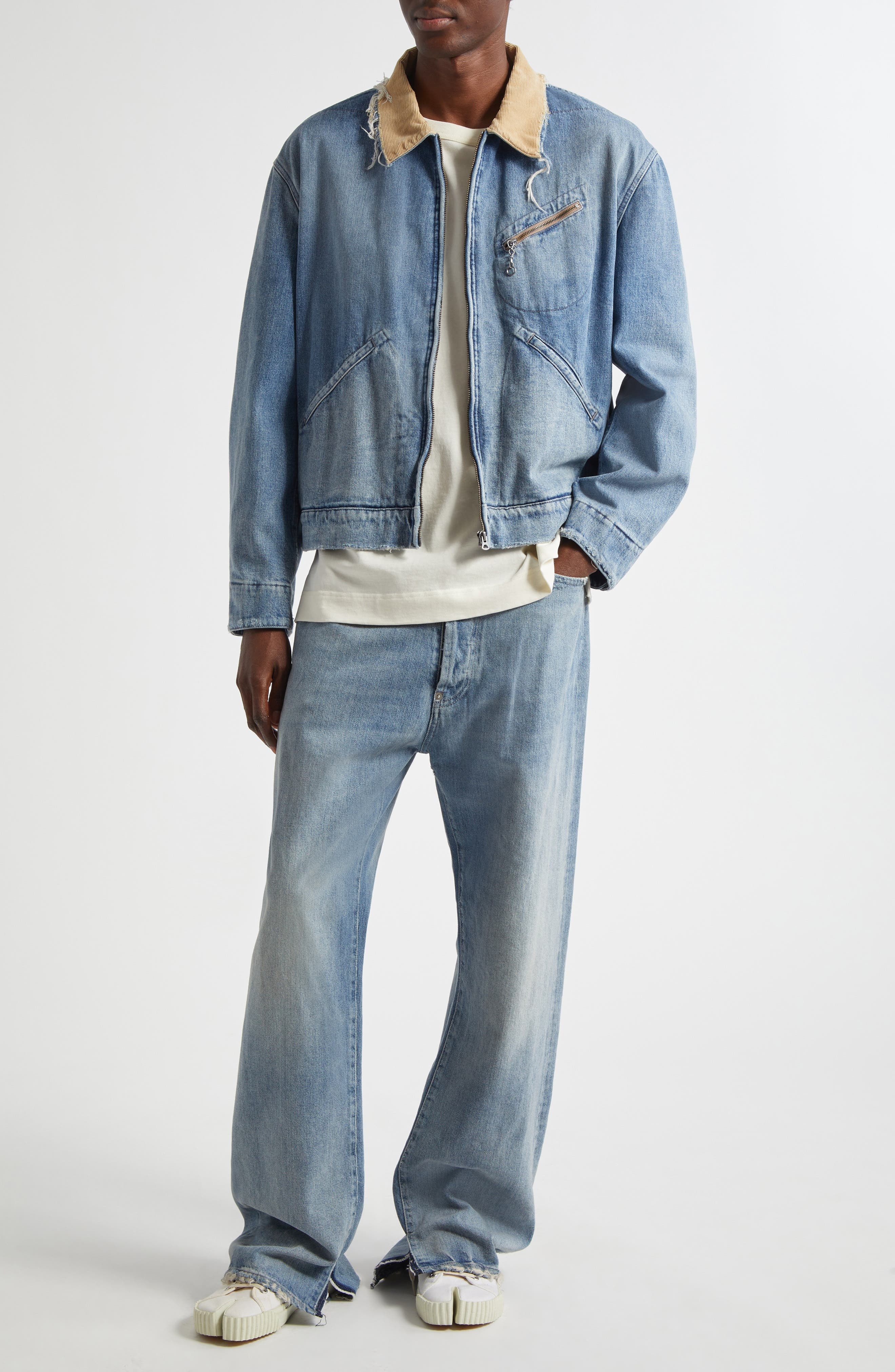 Maison Margiela Corduroy Collar Denim Sports Jacket in Light Blue at Nordstrom - 2