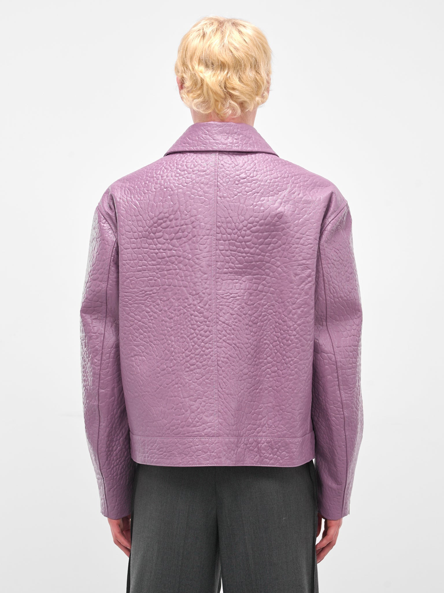 Purple Pebbled Leather Zip Jacket - 3