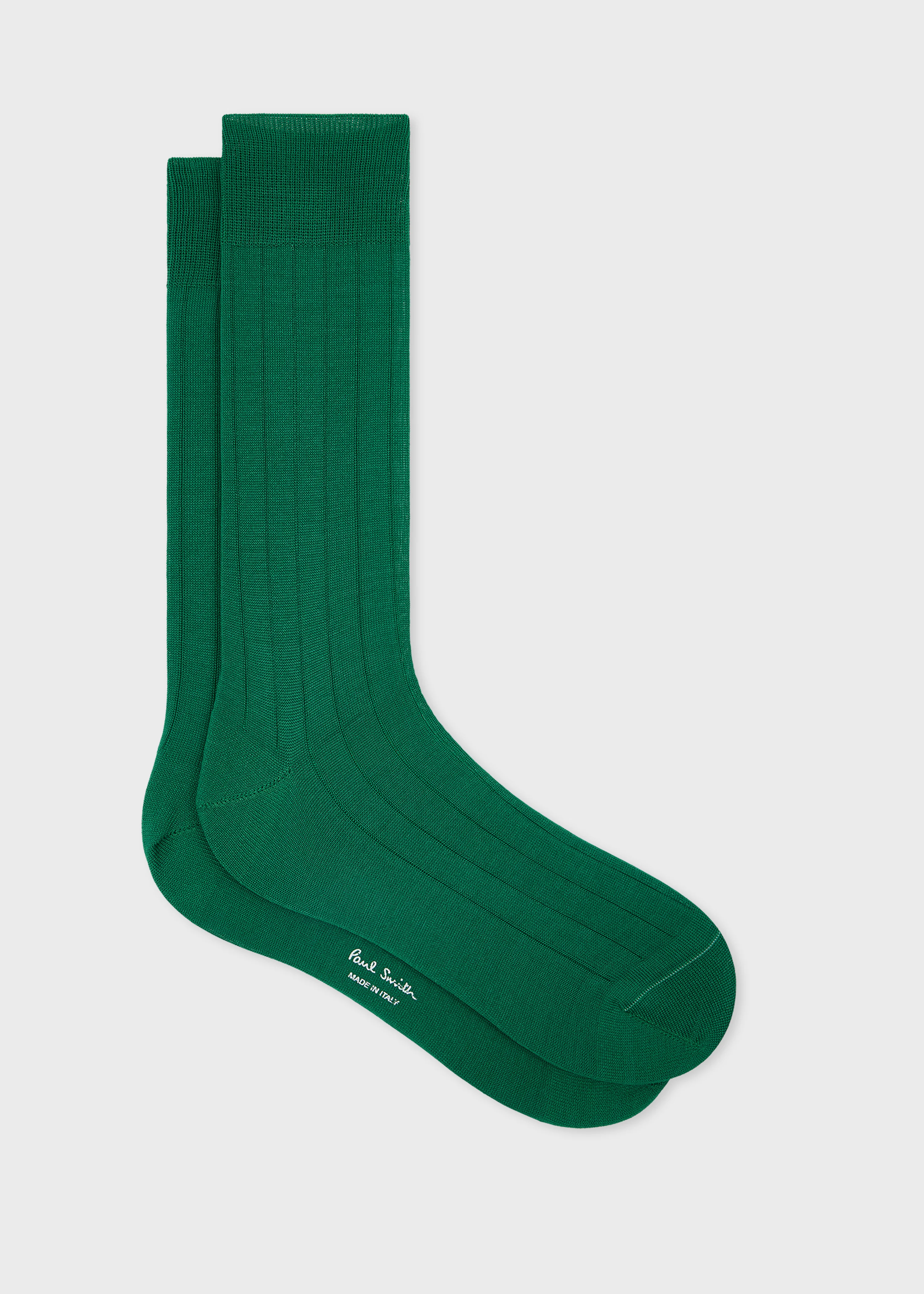 Green Ribbed Cotton-Blend Socks - 1