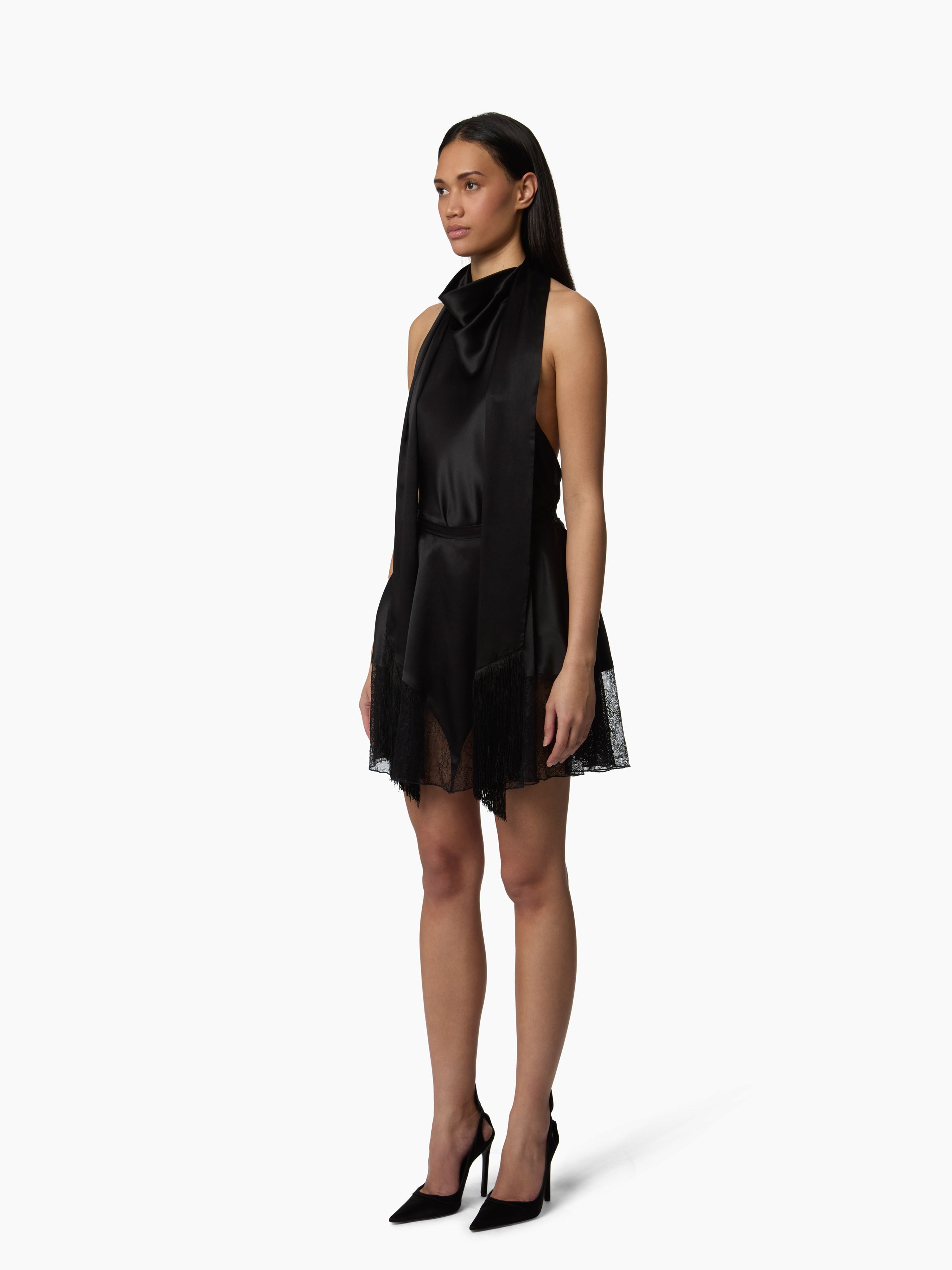Black Halterneck Satin Top - 2