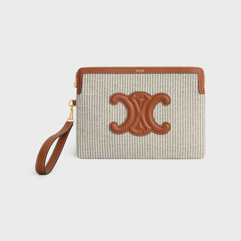SMALL POUCH WITH STRAP CUIR TRIOMPHE IN STRIPED TEXTILE AND CALFSKIN 1