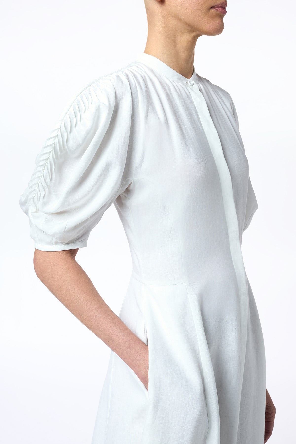 Arabella Shirtdress in White Aloe Linen - 2