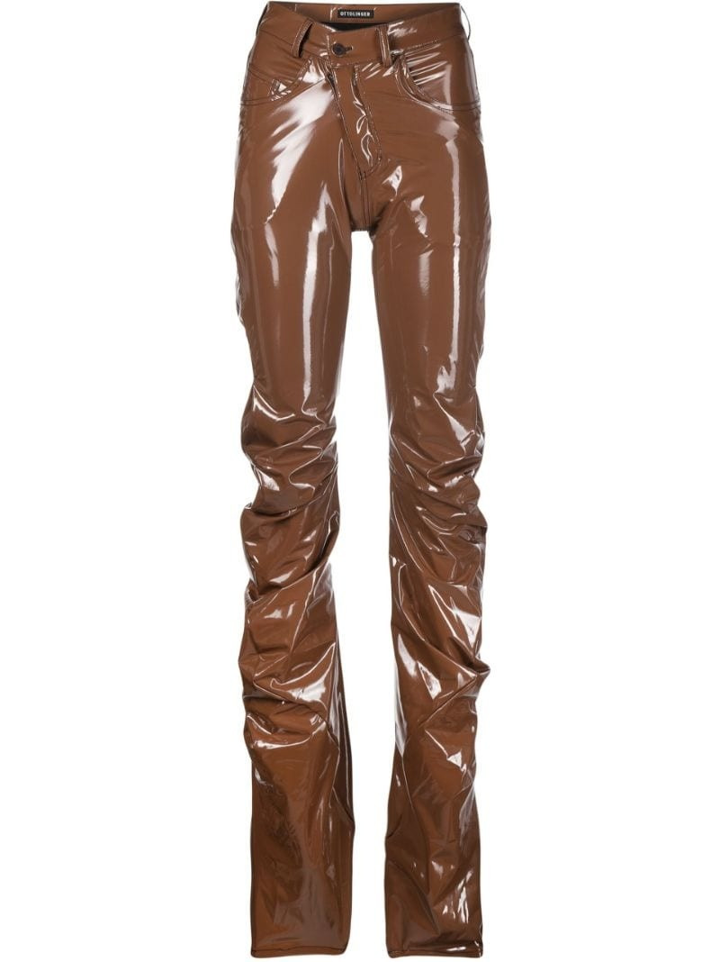 draped patent-leather trousers 1