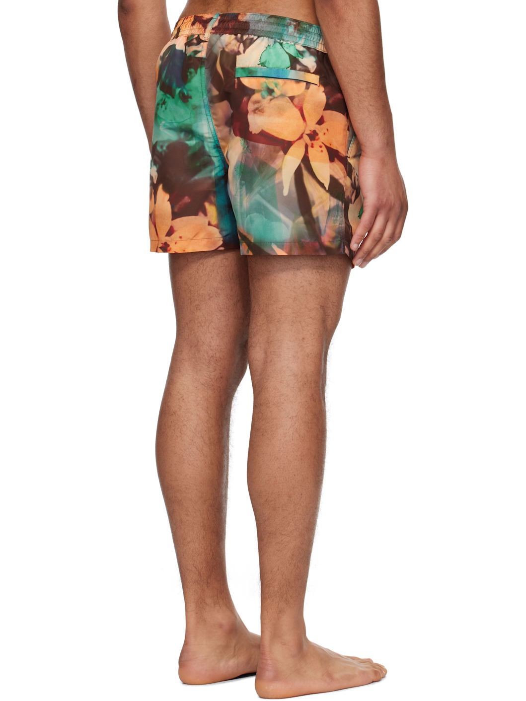 Green & Orange Painted Photograph Swim Shorts - 3