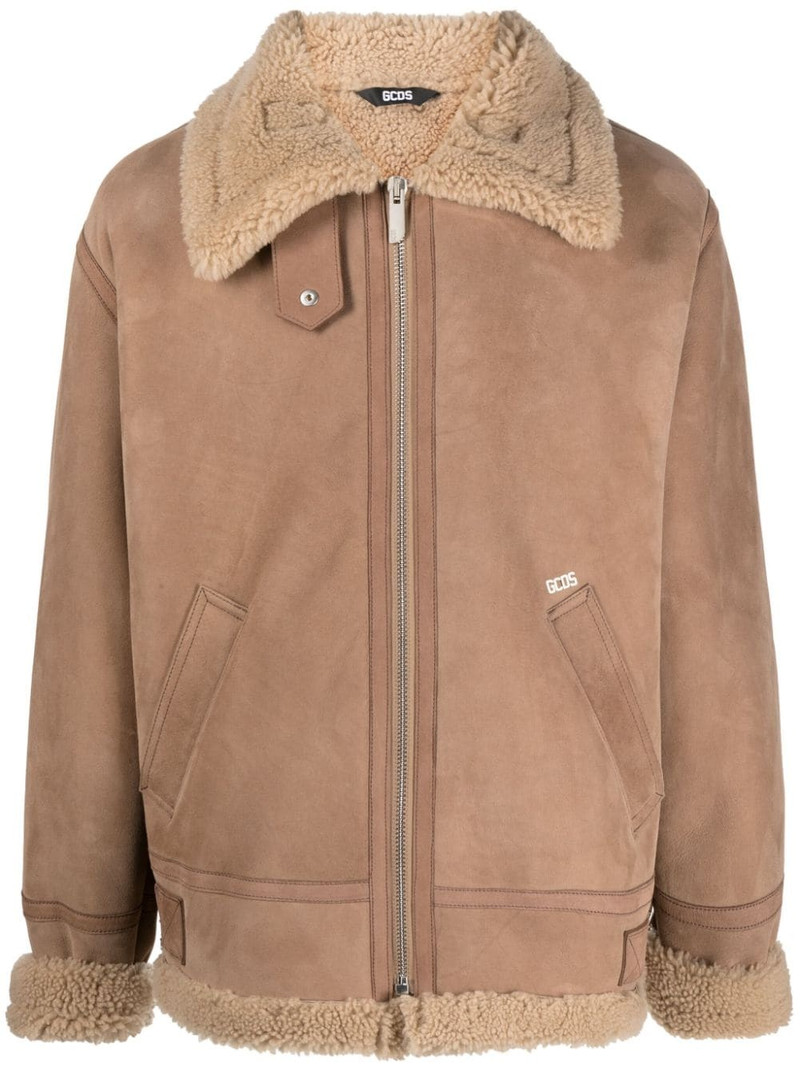 shearling zip-up biker jacket 1