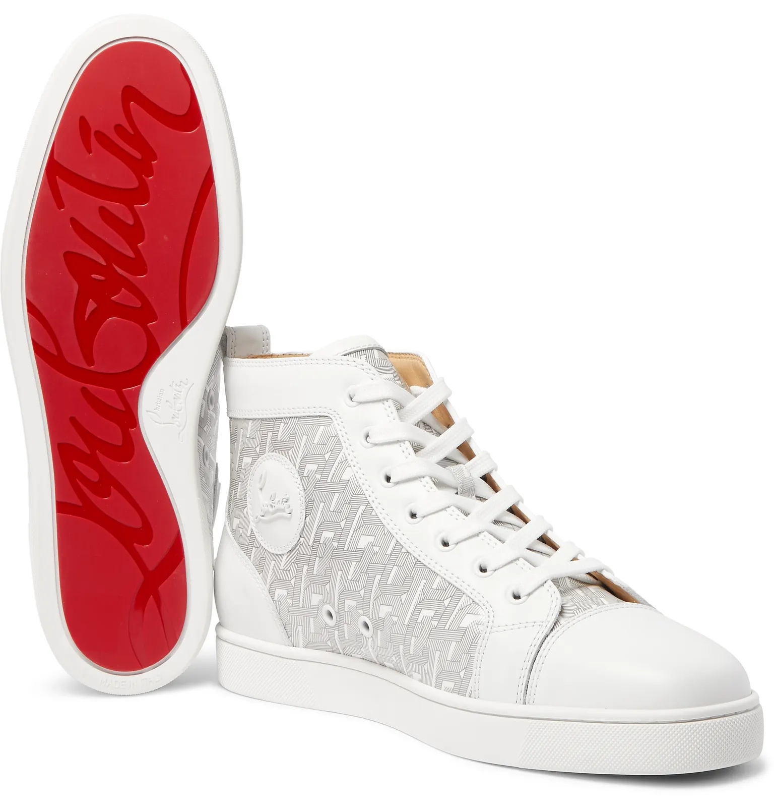 Louis Smooth and Logo-Print Patent-Leather High-Top Sneakers - 3