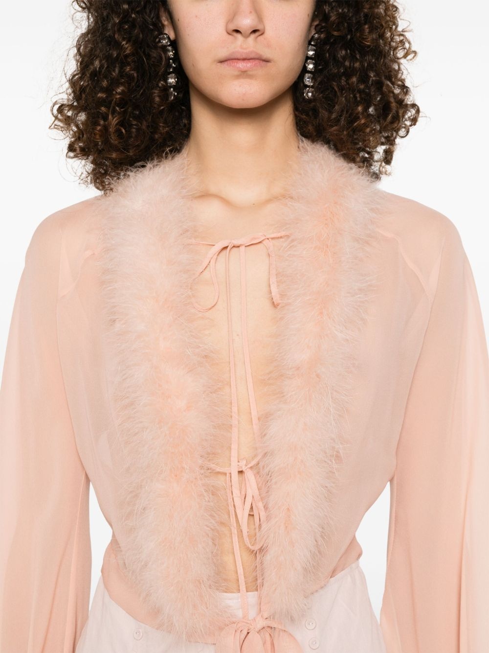 feather-trim georgette blouse - 5