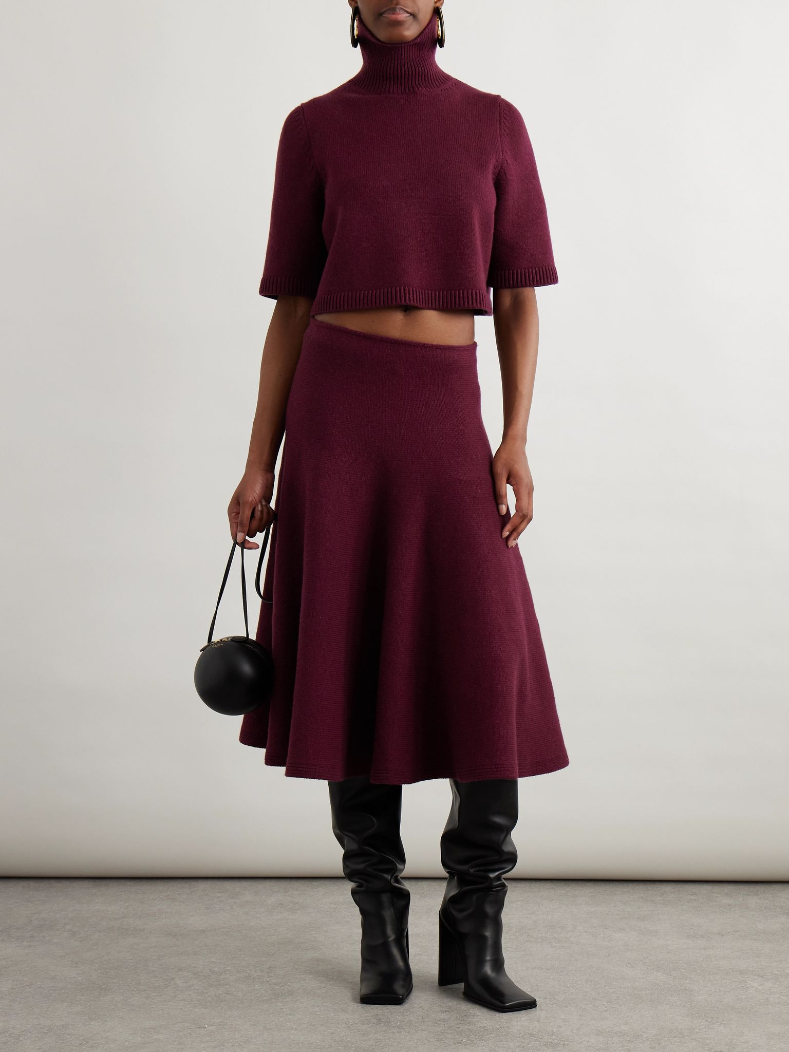 Pleated knitted cashmere-blend midi skirt Burgundy - 2