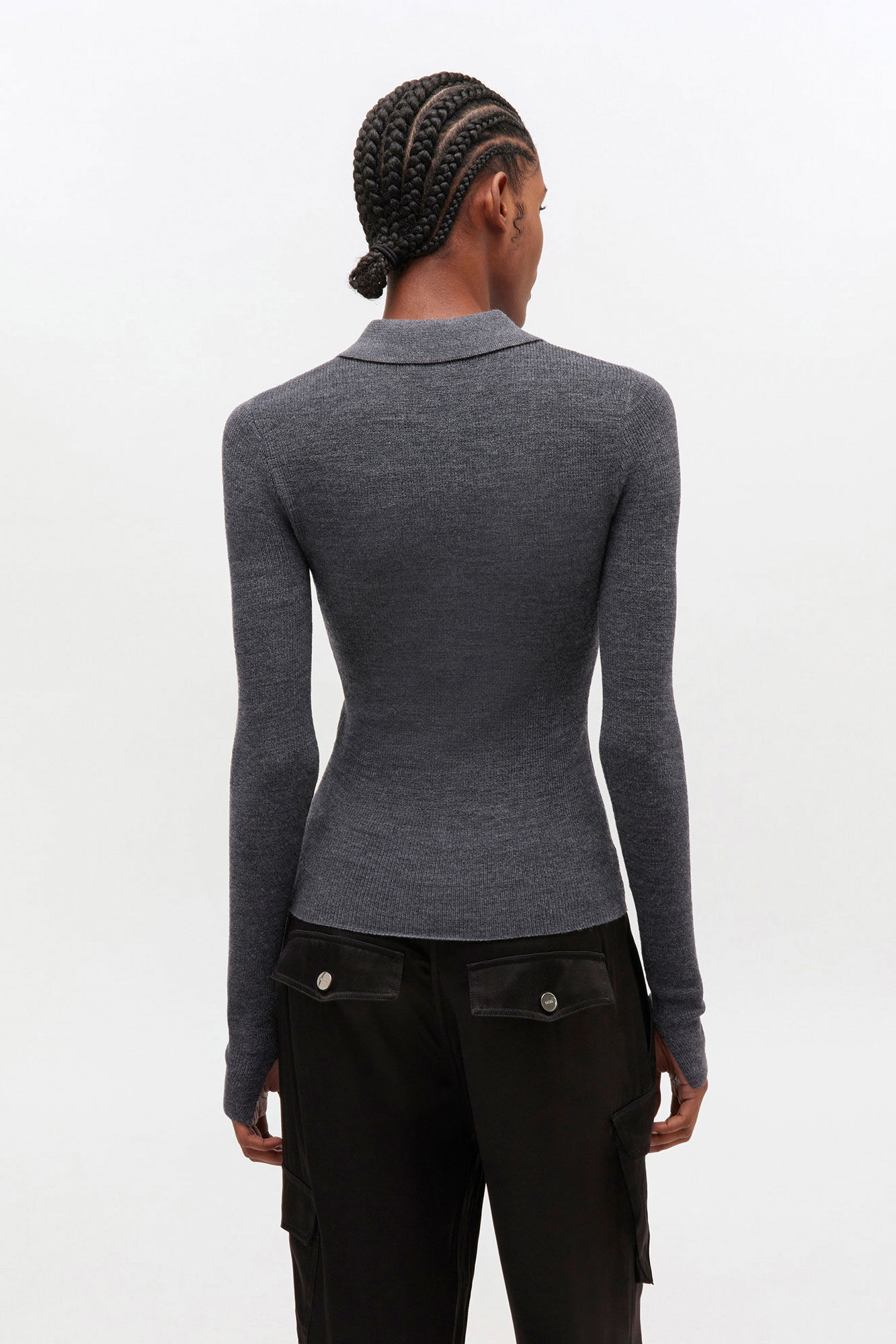 DARK GREY KNITTED POLO SHIRT - 4
