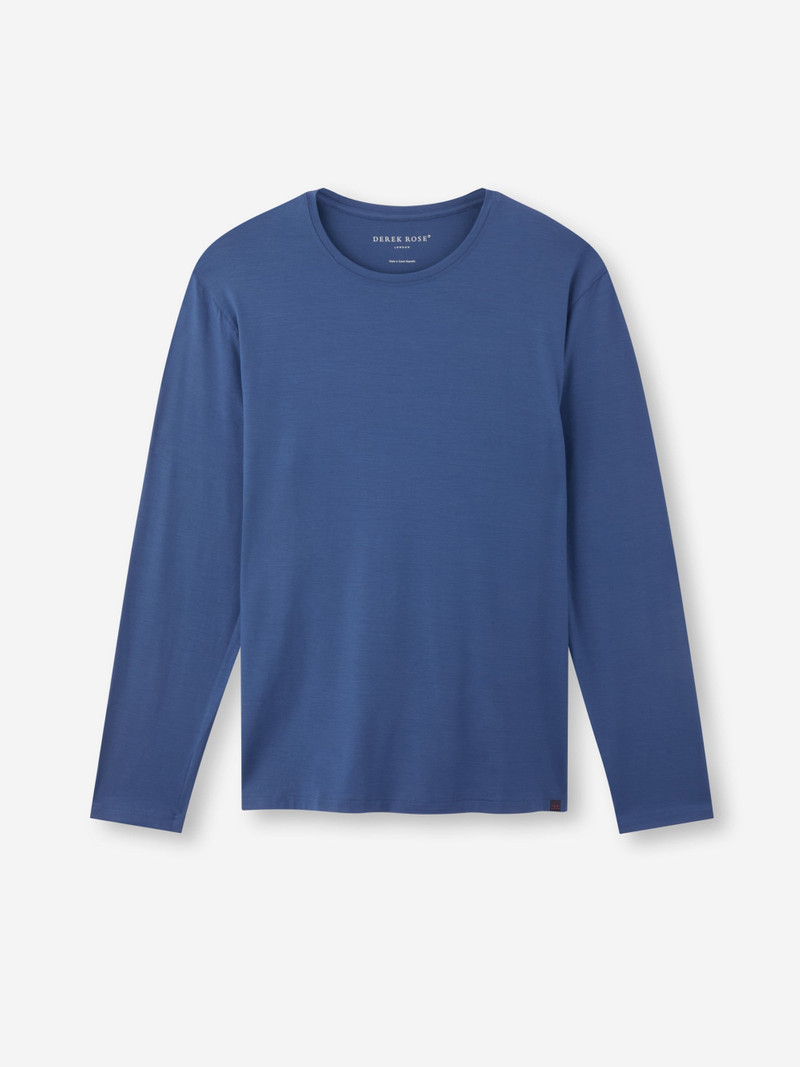 Derek Rose Men's Long Sleeve T-Shirt Basel Micro Modal Stretch Sapphire outlook