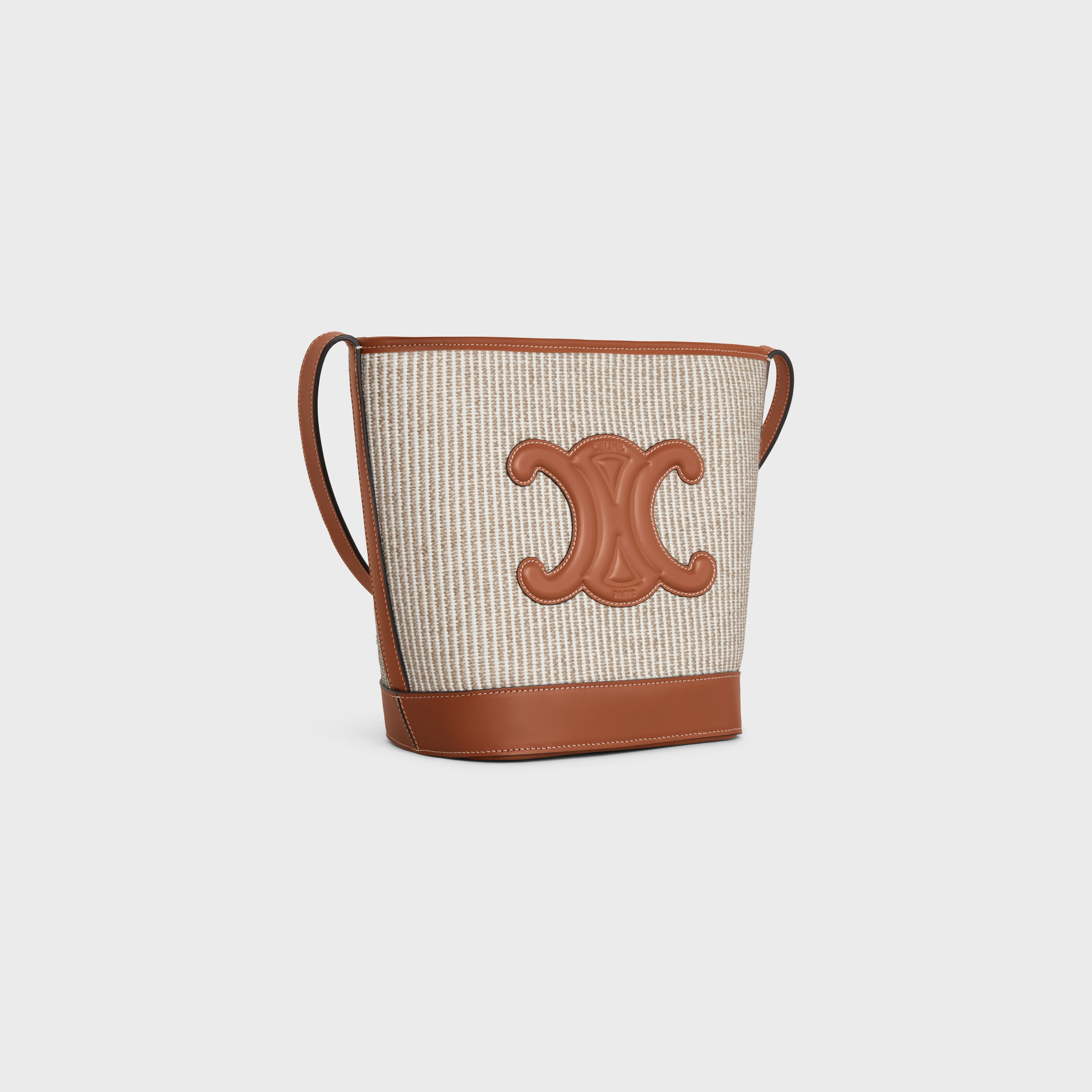 SMALL BUCKET CUIR TRIOMPHE in STRIPED TEXTILE AND CALFSKIN - 2