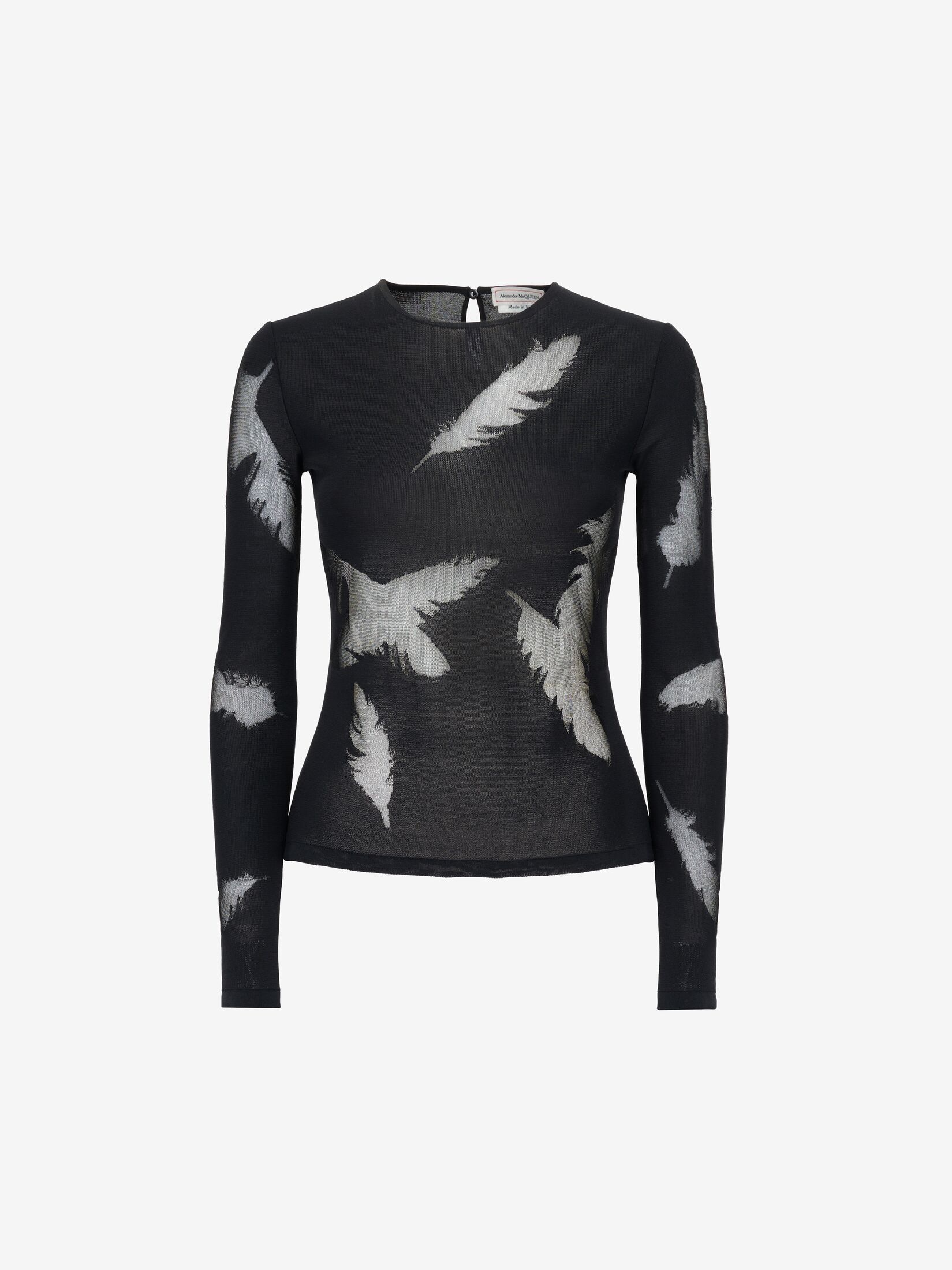 Women's Feather Intarsia Top in Black - 1